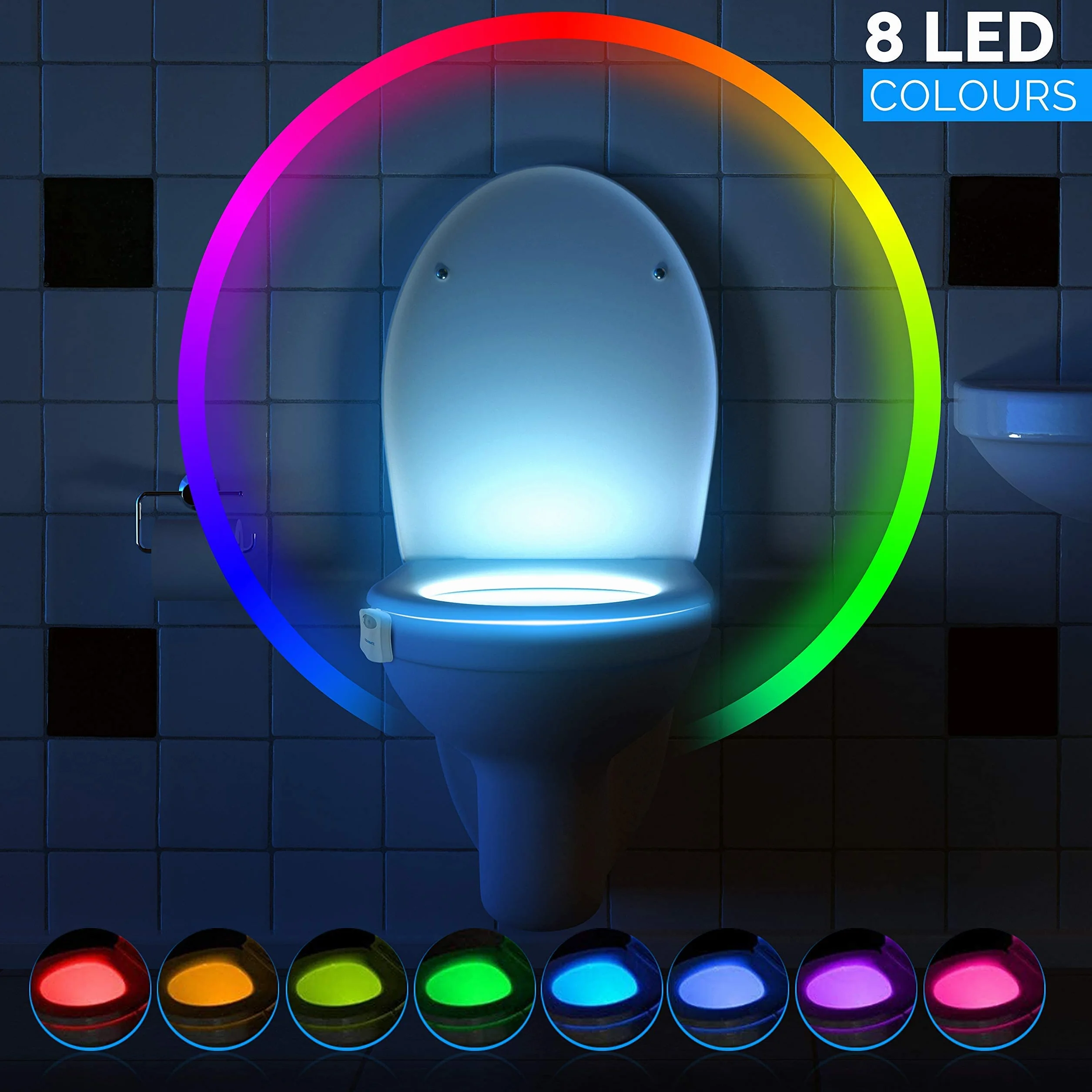 The Loominate lampka nocna do muszli klozetowej, ulepszony czujnik ruchu LED klasy premium, 8 kolorów i zmiana koloru, pasuje do wszystkich toalet, łatwa instalacja