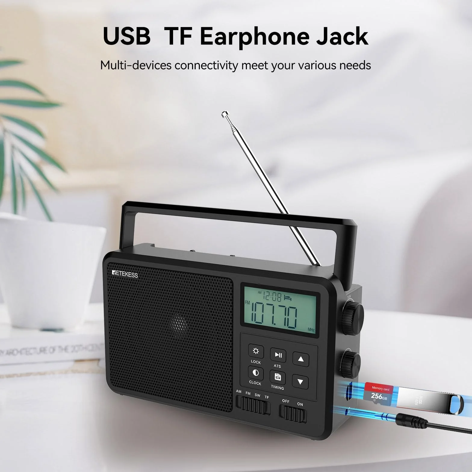 Retekess TR638 Przenośne Radio AM FM SW LCD Strojenie Cyfrowe TF USB
