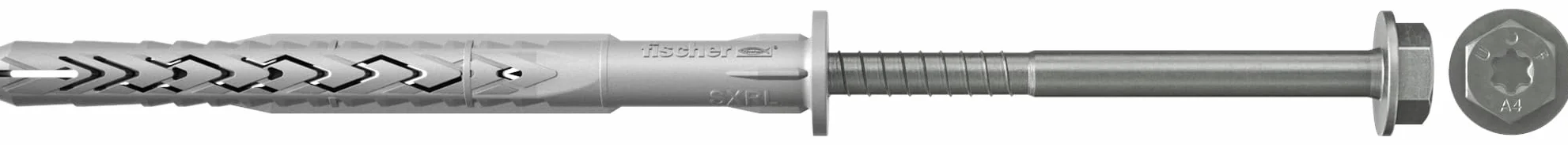 fischer Kołek rozporowy SXRL 10 x 100 Fus A4 wielokrotne głębokości zakotwienia do mocowania fasad, konstrukcji podsufitowych itp. z pełnymi i perforowanymi materiałami budowlanymi, 50 sztuk, nr art. 522731, szary
