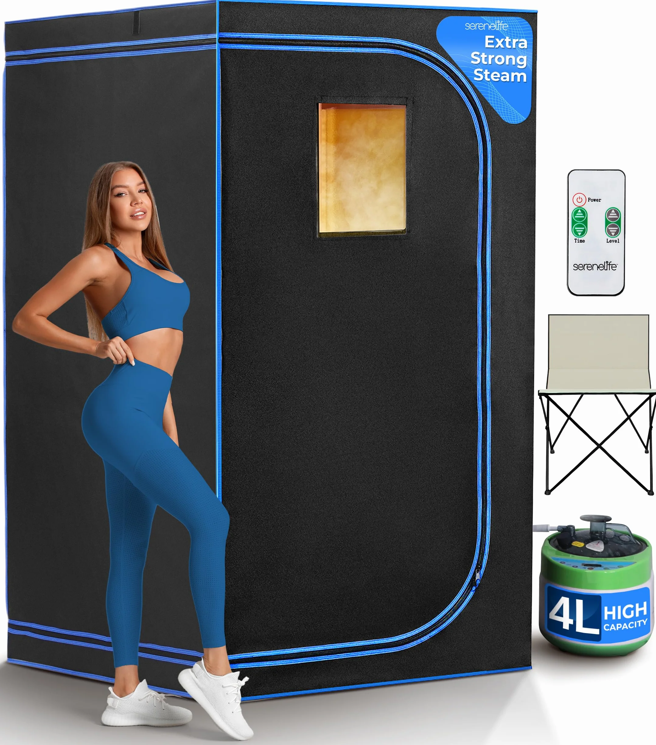 SereneLife Przenośna sauna domowa, spa na podczerwień osobista, sauna domowa 3 płyty grzewcze, sauna ze składanym krzesłem, podgrzewana podkładka, 102 x 84 x 80 cm, czarna