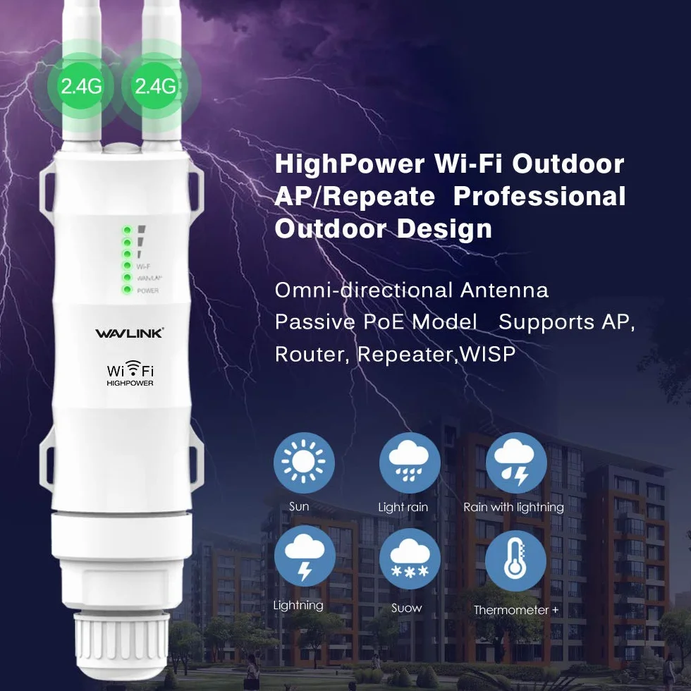 Wavlink N300 Wzmacniacz WiFi 2,4G Outdoor PoE Zewnętrzny