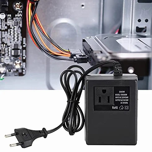 Transformator Mocy 300W Przetwornica Napięcia AC 220V do 110V Wtyczka EU Czarny 95x75x62mm