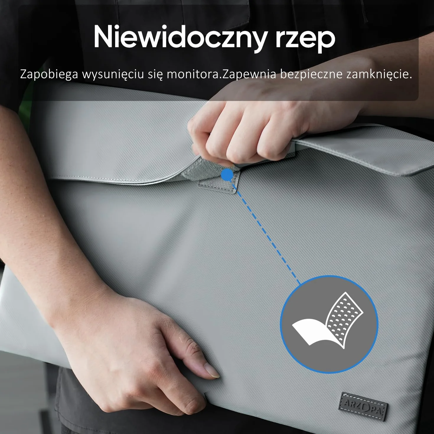 ARZOPA Przenośna torba na monitor 16,1" skóra PU wodoodporny szara