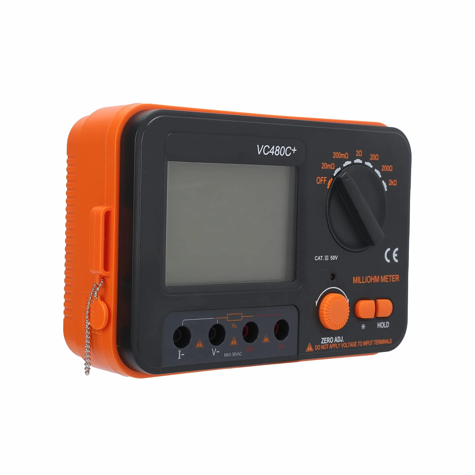 AUNMAS VC480C+ Cyfrowy Miliomomierz 0,01 mΩ – 2 kΩ, 6-zakresowy Ręczny Miernik Rezystancji z Pomiarem 4-przewodowym, Podświetleniem LCD, do Testowania Niskich Rezystancji