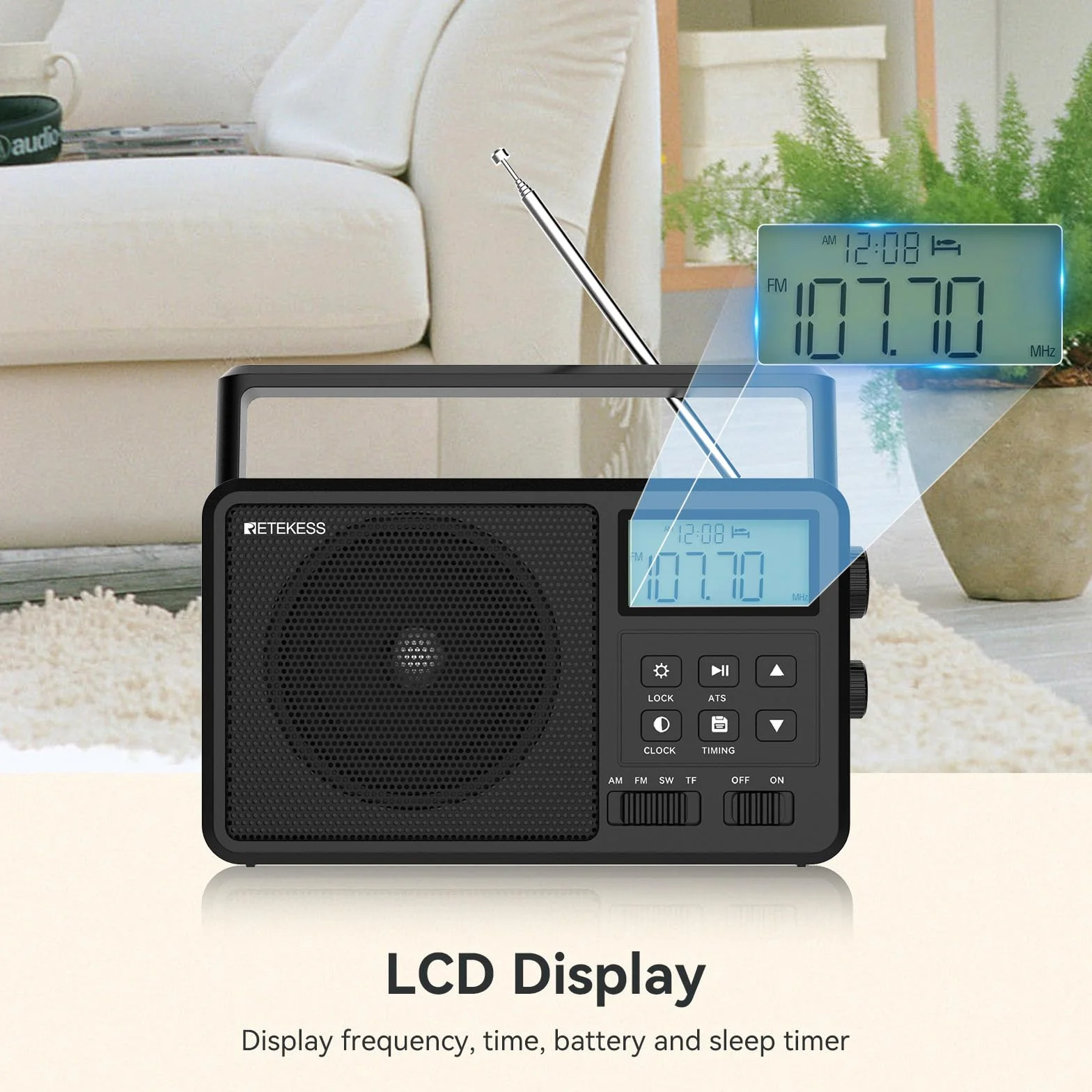 Retekess TR638 Przenośne Radio AM FM SW LCD Strojenie Cyfrowe TF USB