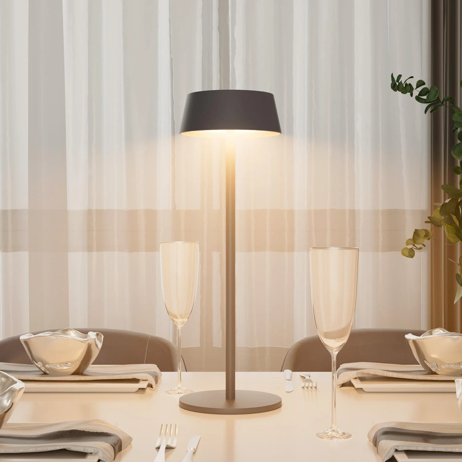 K-Bright 2 sztuki Regulowana LED akumulatorowa lampka stołowa do wnętrz i na zewnątrz, ładowalna, ciepła kolor światła 3000K, wodoodporna lampka stołowa na zewnątrz i do wnętrz, antracyt