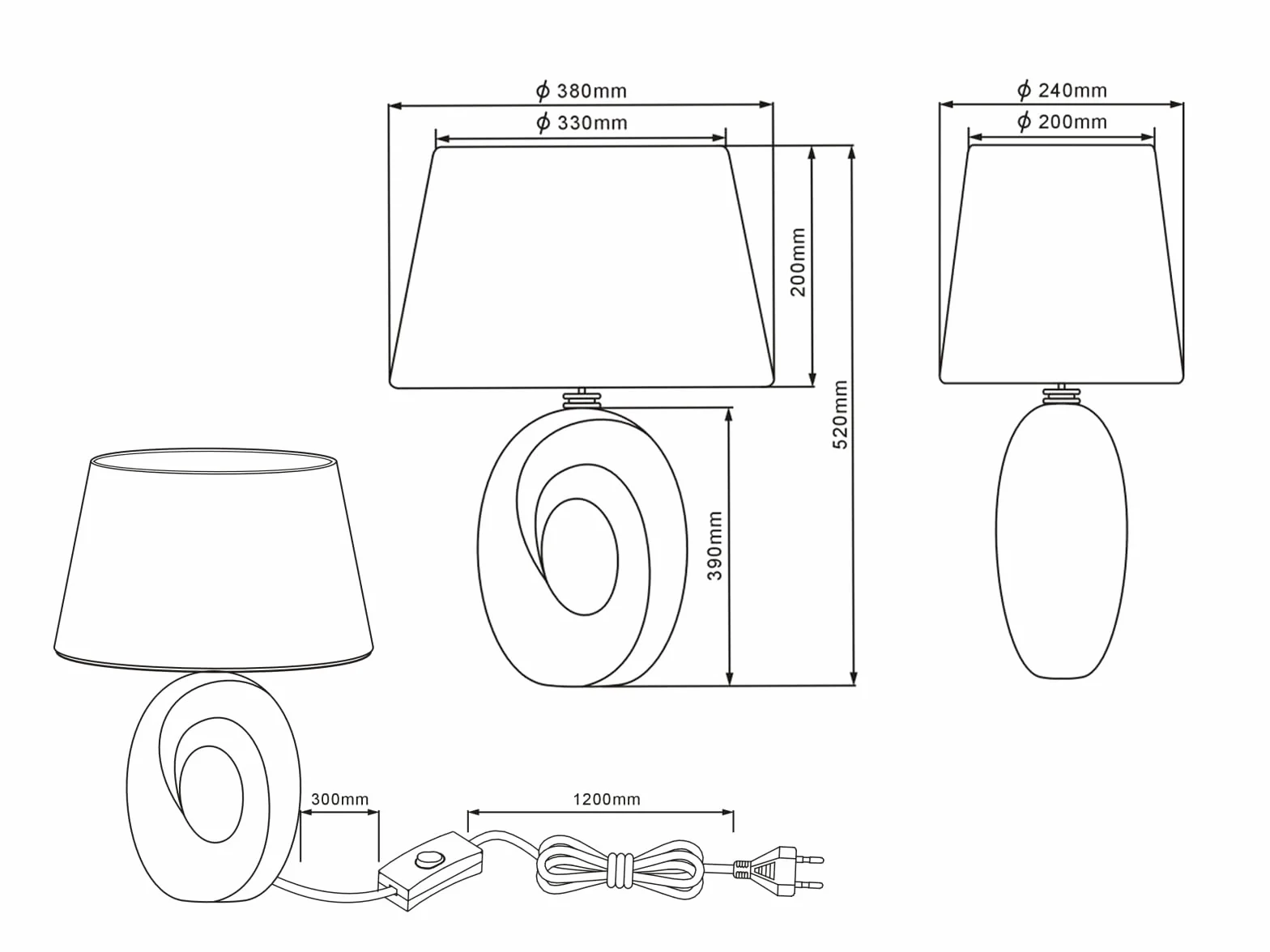 Duża lampa stołowa LED 1 źródło światła podstawa ceramiczna w kolorze złotym z abażurem z materiału w kolorze czarnym wysokość 52 cm