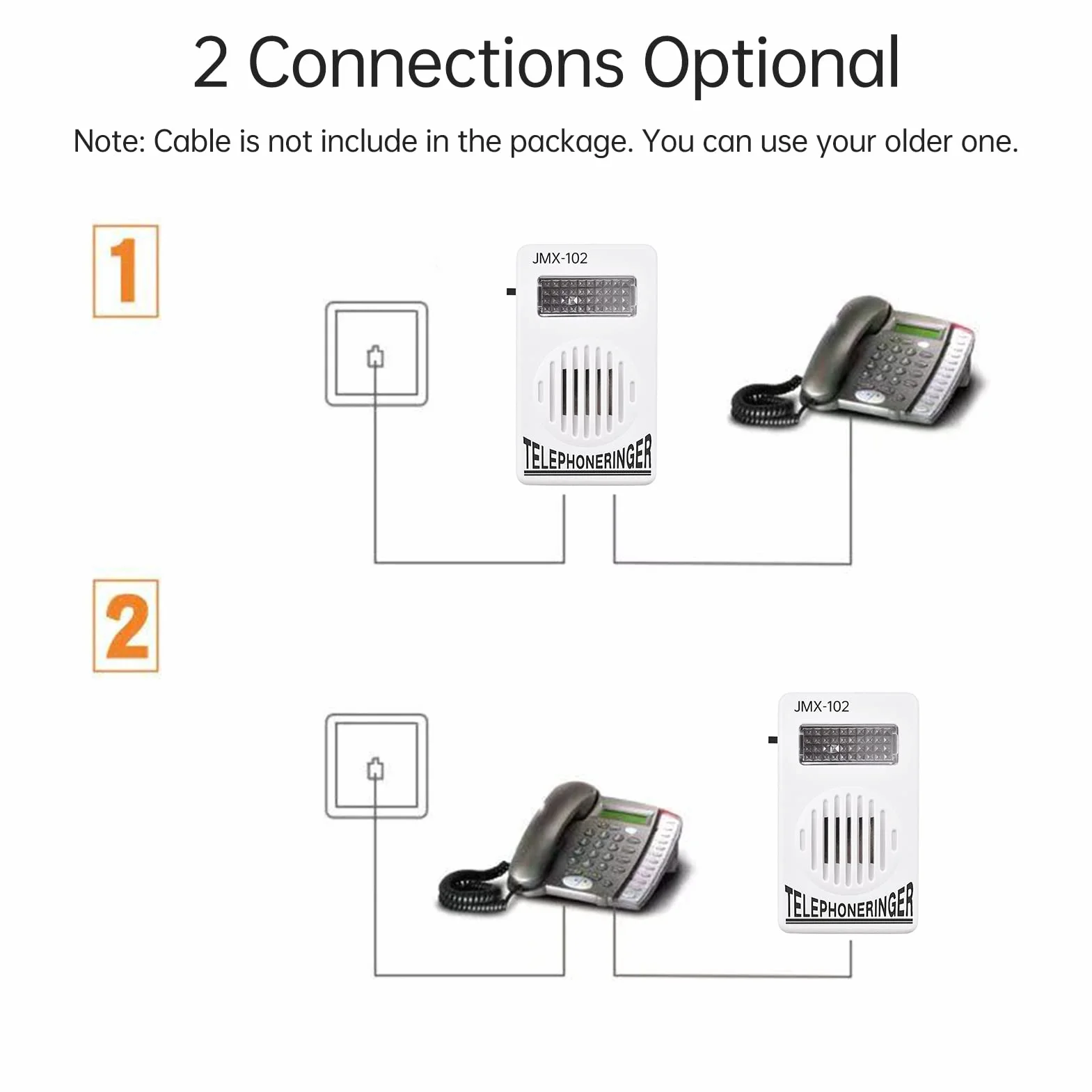 Wzmacniacz dzwonka telefonicznego 70dB ze światłem stroboskopowym, 6P2C, montowany na ścianie
