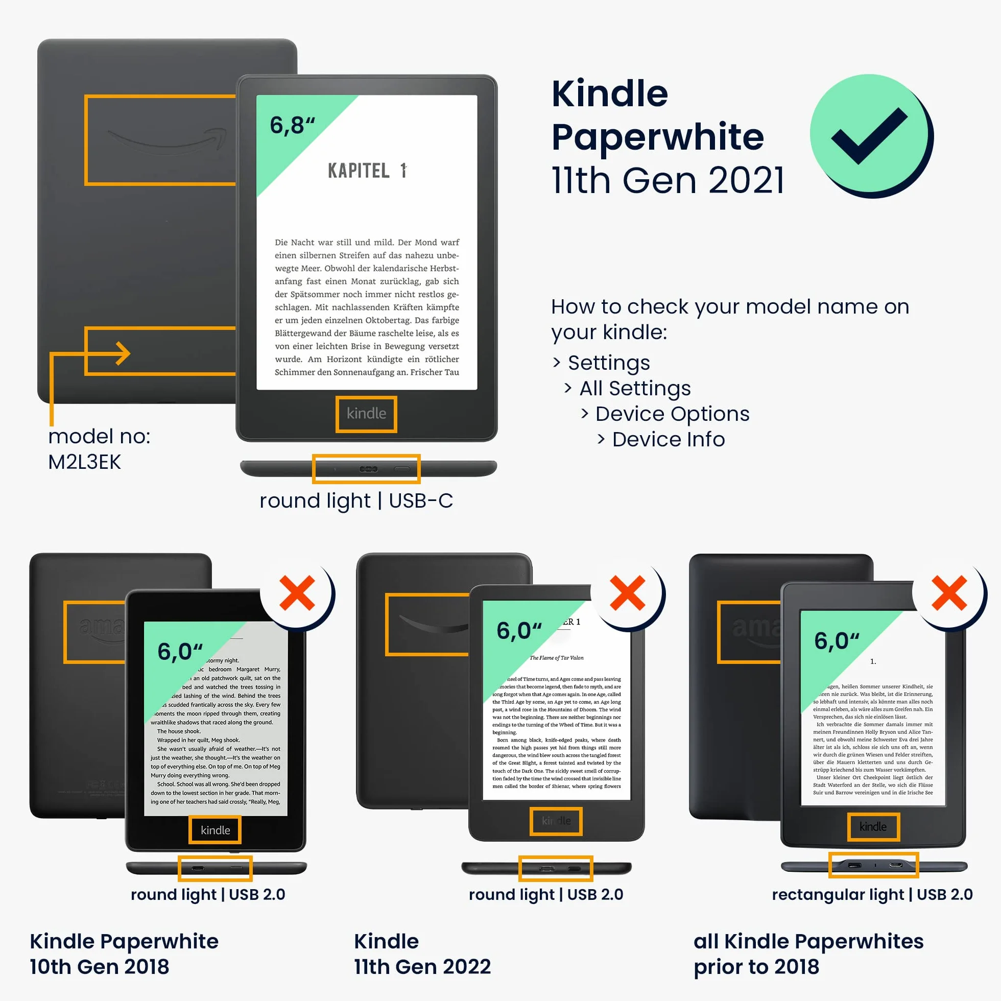 kwmobile Etui do Kindle Paperwhite 11. generacji 2021, etui na czytnik e-booków, biało-czarne