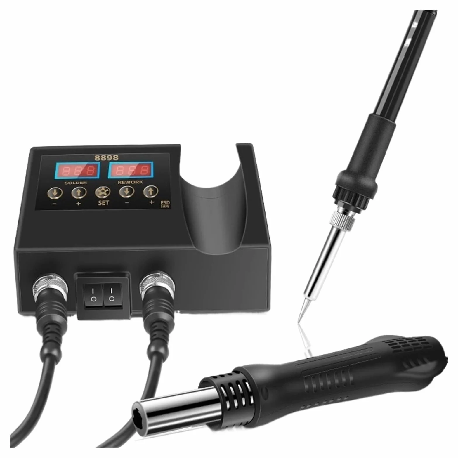 8898 Hot Gun, lutownica elektryczna z podwójnym wyświetlaczem cyfrowym, stacja lutownicza 2 w 1, narzędzie do konserwacji lutowania(SET-1)