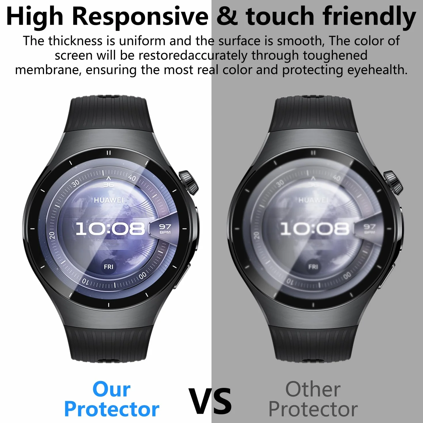 FTRONGRT Osłona ekranu kompatybilna z Huawei Watch 5 46 mm, 2 szt. folia ochronna, czarna