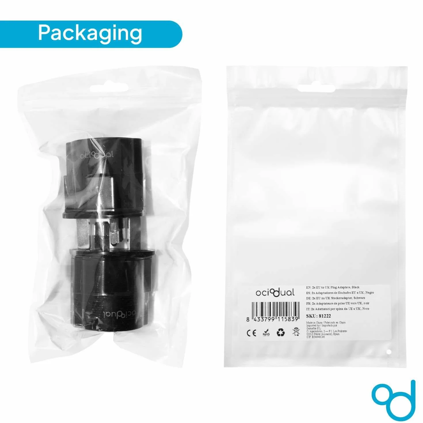 OcioDual Adapter wtyczki brytyjskiej 2X, blokada, czarny