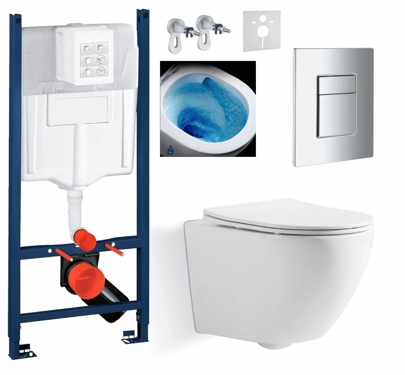 Kompletny zestaw Imprese 5w1 – stelaż podtynkowy + miska WC bezkołnierzowa BLATNA TWIST TORNADO + deska sedesowa wolnoopadająca Slim + chromowany przycisk + mata + zestaw montażowy