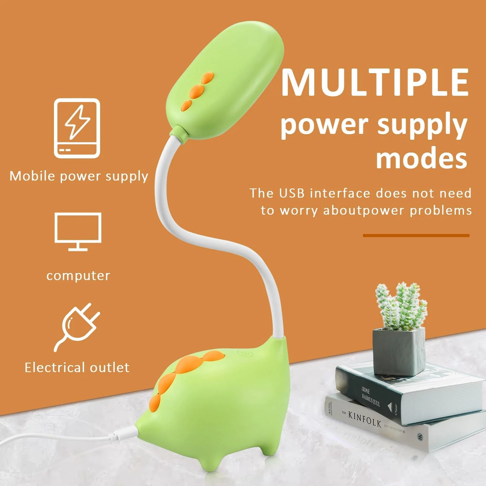 Dinozaur lampa biurkowa dla dzieci, chłopców, lampa biurkowa, ładowana przez USB, dotykowa, lampa biurkowa, ochrona oczu, do sypialni, lampka do czytania, prezent
