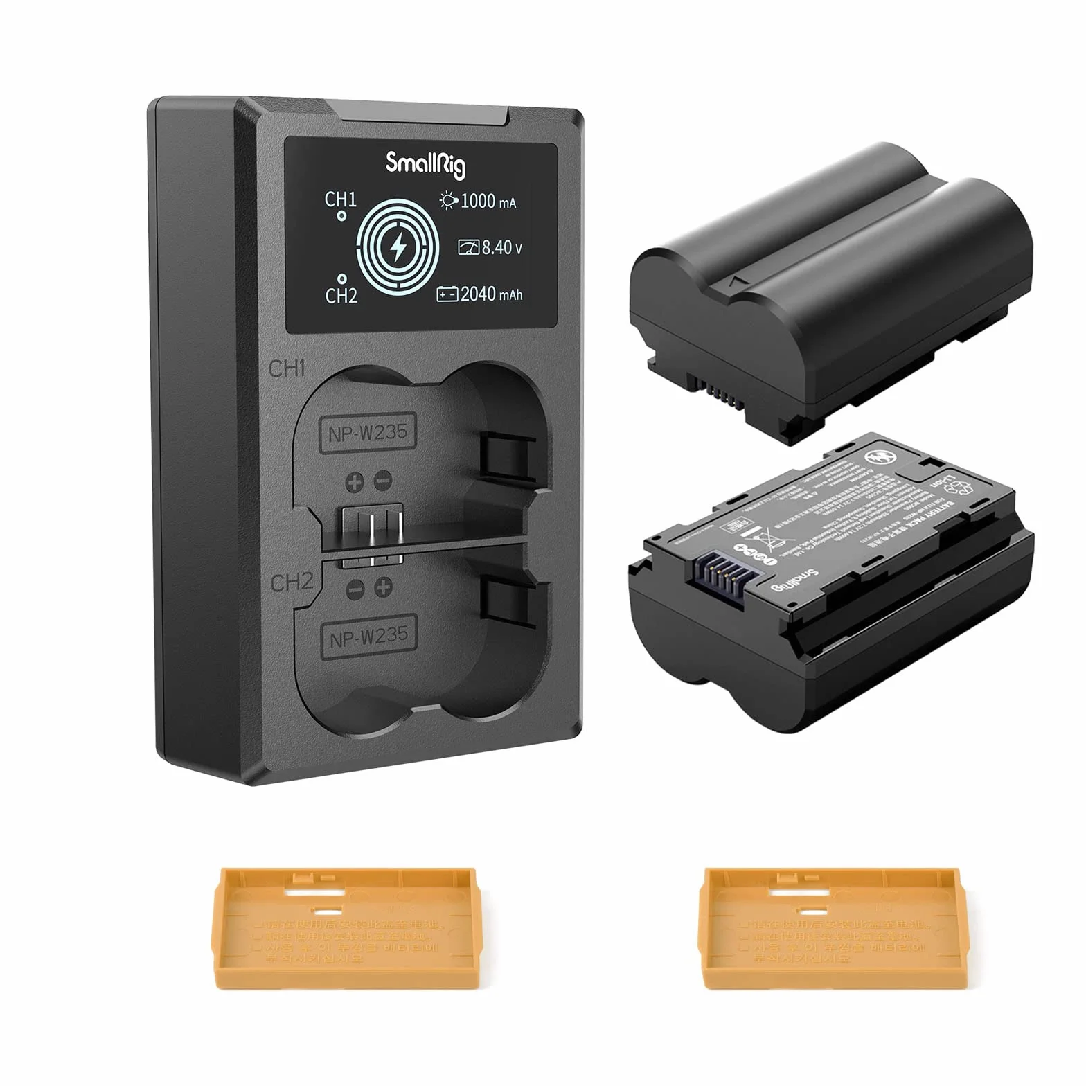 SMALLRIG Wymienne Baterie do Aparatu NP-W235 (2 sztuki) i Zestaw łAdowarek do WyśWietlacza LCD, Akumulator dla Fujifilm GFX 50S II, GFX 100S, dla Fujifilm X-T4, VG-XT4, X-T5, X-H2S- 3822
