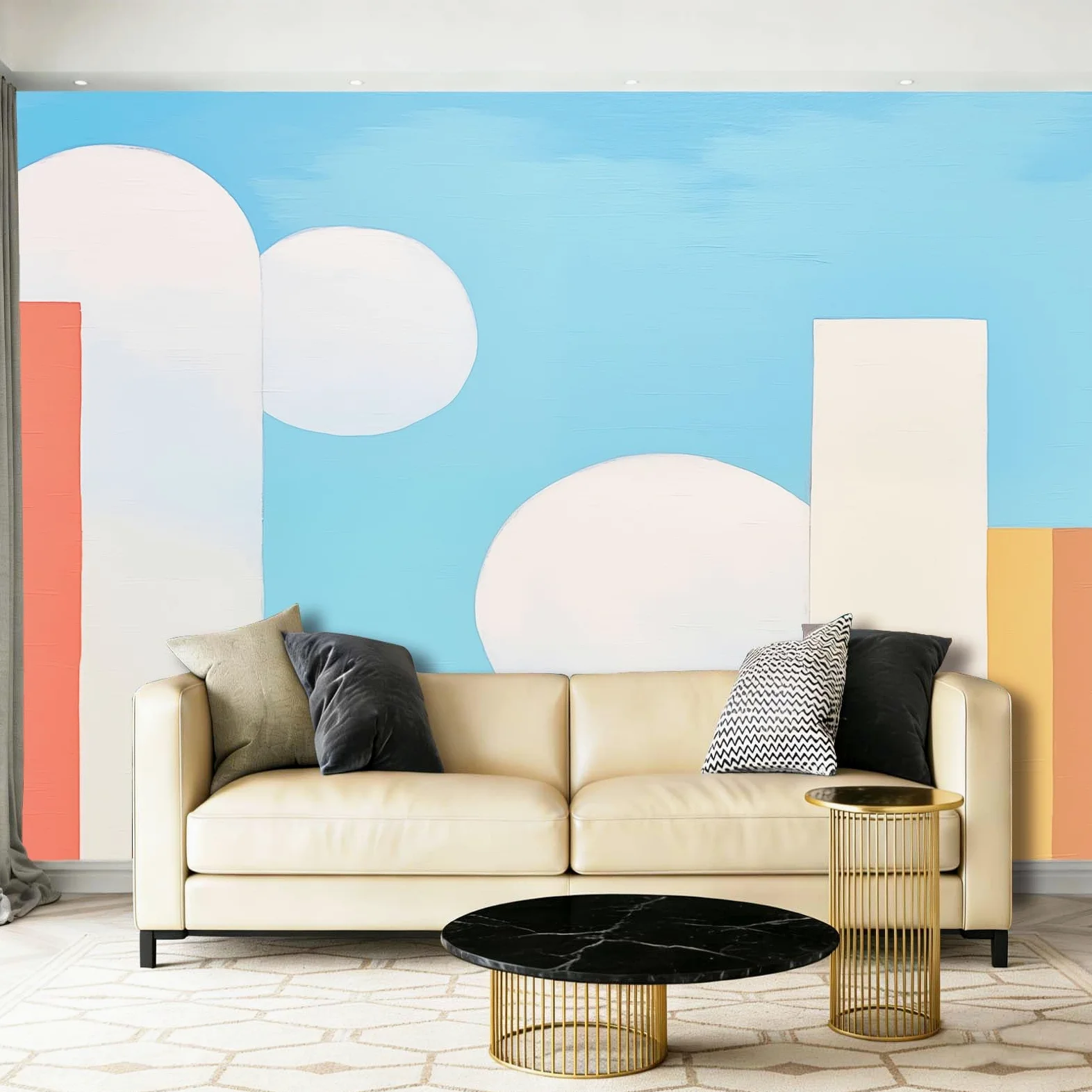 Fototapeta Minimalistyczna Geometryczna Okrągła Fotografia Fototapeta Do Sypialni Dziecięcej, 350 x 256 cm Fototapeta Artystyczna, Niebieski Biały