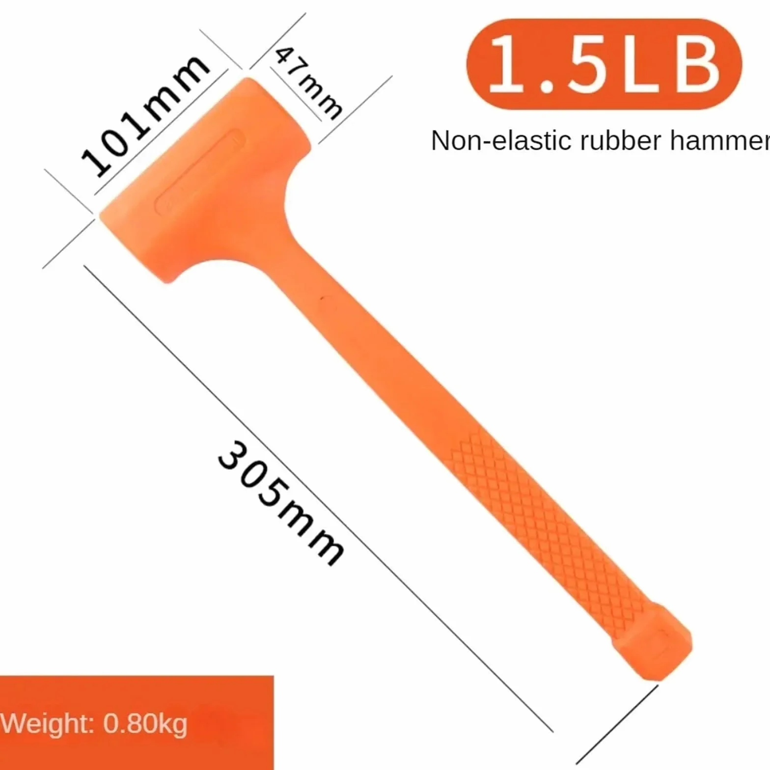 0,5-4LB Dead Blow Mallet Pomarańczowy Miękki Cichy Gumowy Młotek Montażowy Wielofunkcyjny Podłoga Drewniana Bez Elastyczności(1.5 LB)