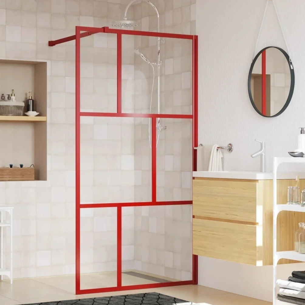 Ściana Prysznicowa Typu Walk-in Z Przezroczystym Szkłem Esg Gold 90x195 Cm, Kabina Wannowa, Panel Prysznicowy W łazience, ścianki Działowe Kabiny Prysznicowej Obramowania śc, Red, 115 x 195 cm