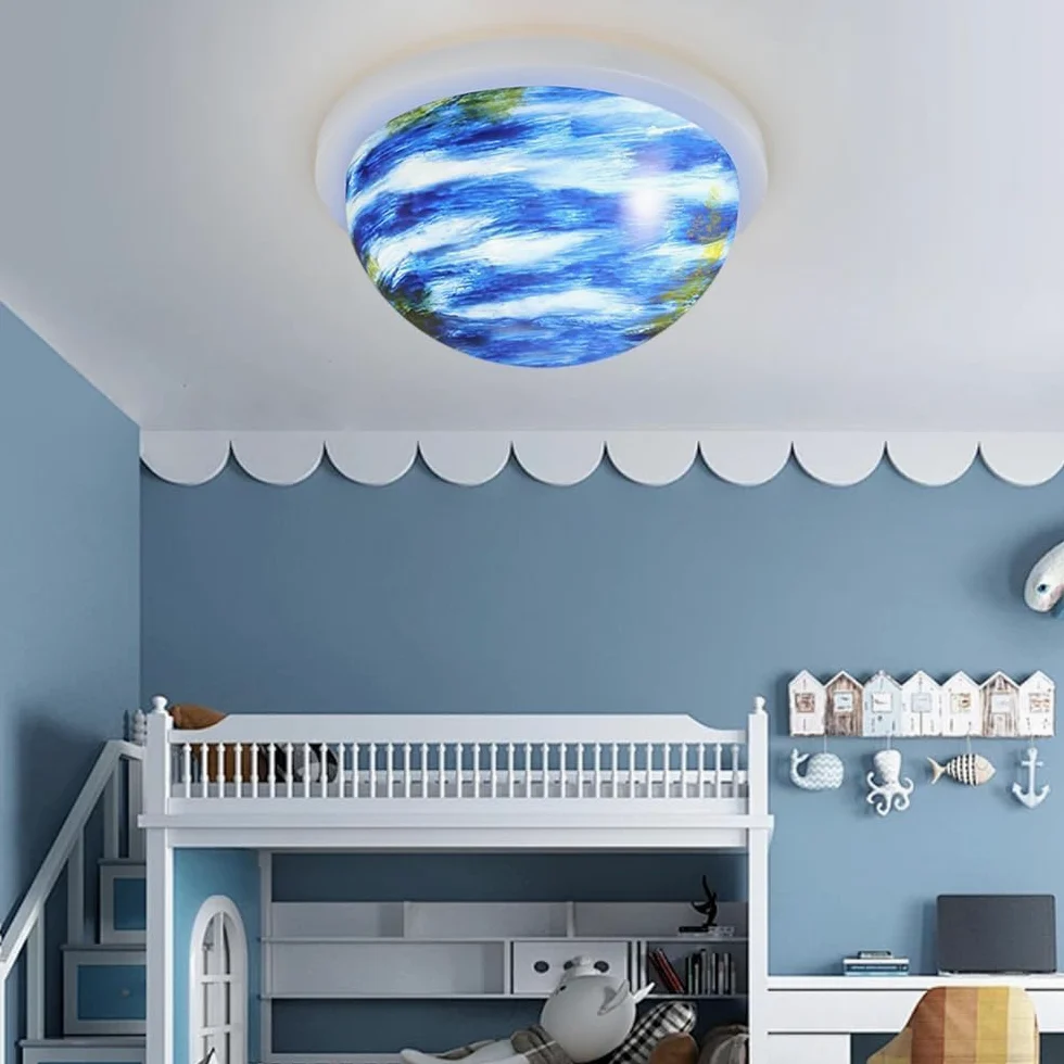 Lampa sufitowa Oprawa oświetleniowa do pokoju sypialnego Lampa sufitowa Led Półkolisty wzór Żyrandol sufitowy do sypialni Rtęć Akryl Niebieski dla dziewczynki Przedszkole / 40 cm
