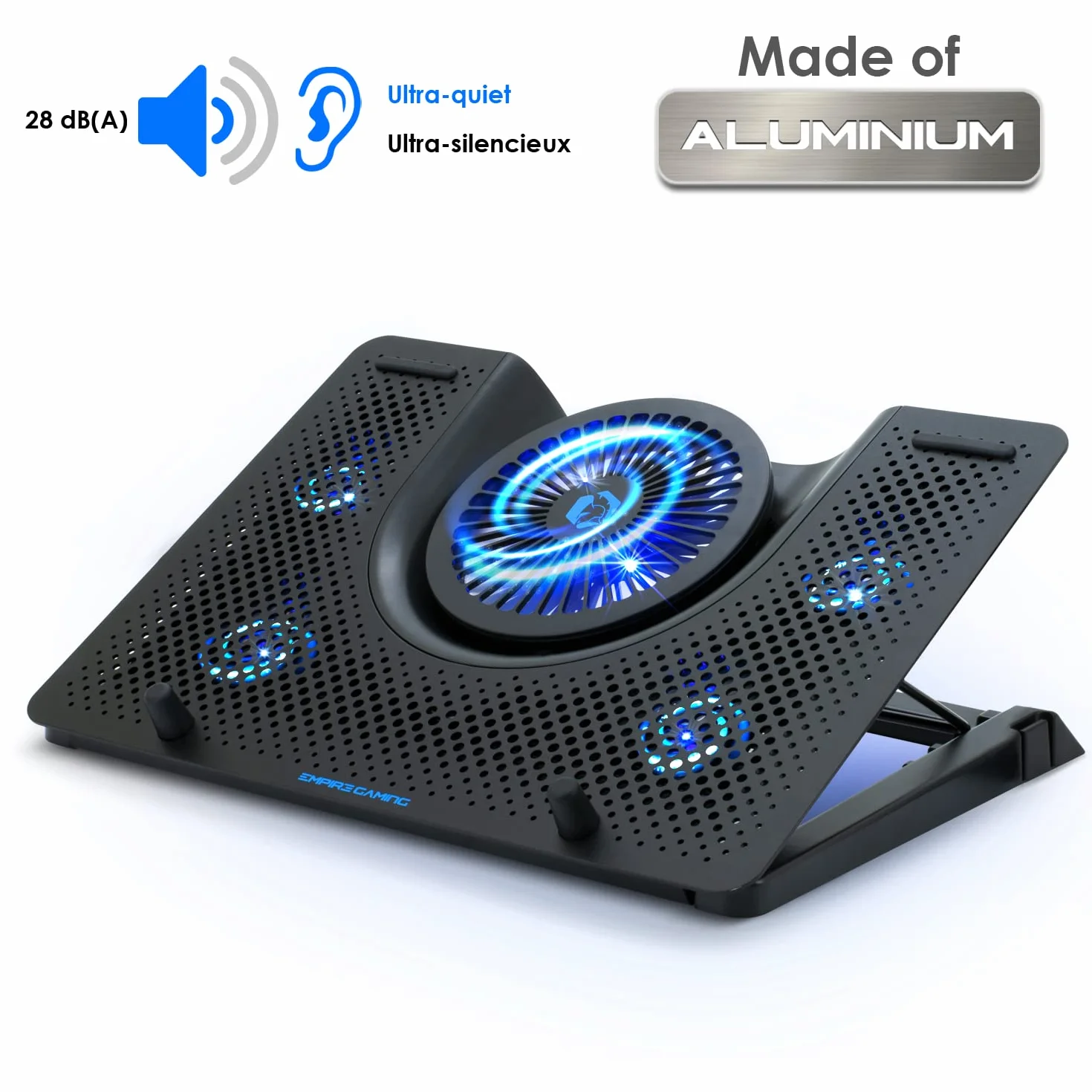 EMPIRE GAMING Turboost aluminium wentylator chłodzący do laptopa 12-17 cali 5 cichych wentylatorów niebieski LED USB