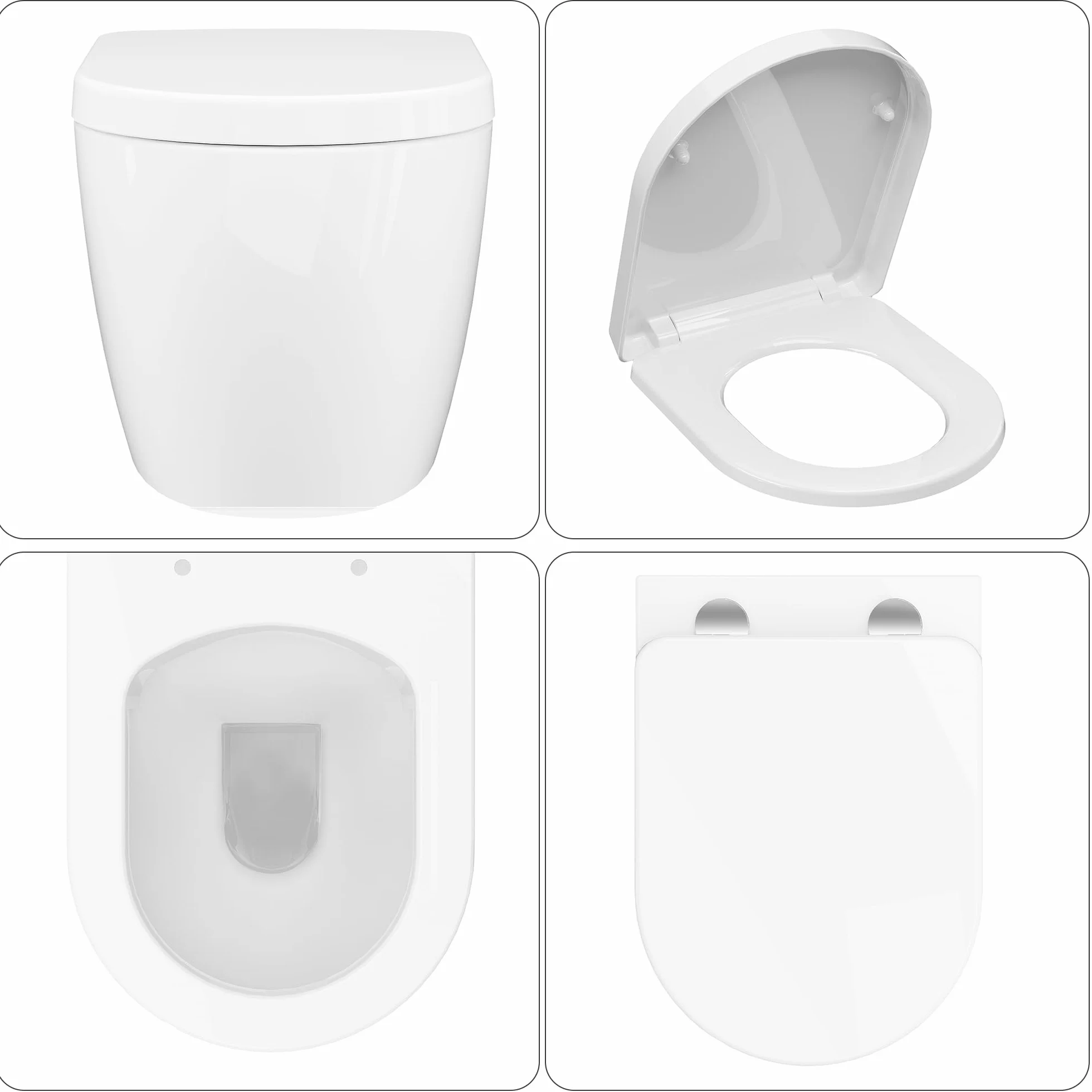 Wisząca toaleta bez krawędzi, ceramiczna toaleta ścienna z pokrywką do toalety, zdejmowana, wolnoopadająca, wydajna technika płukania w kształcie litery D, długość 51 cm, biała
