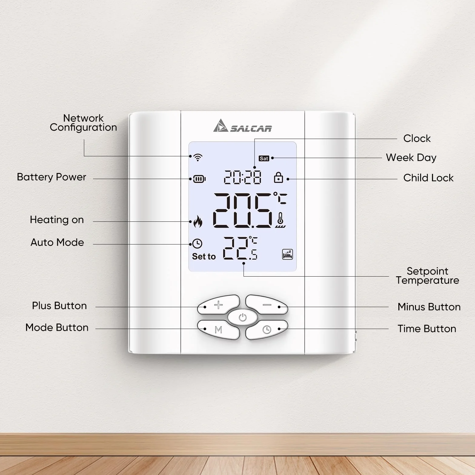 SALCAR Termostat sieciowy WiFi do kotła gazowego/ogrzewania podłogowego z wodą, programowalny z wilgotnością, kompatybilny z Amazon Alexa i Google Home, głowica termostatyczna Tuya