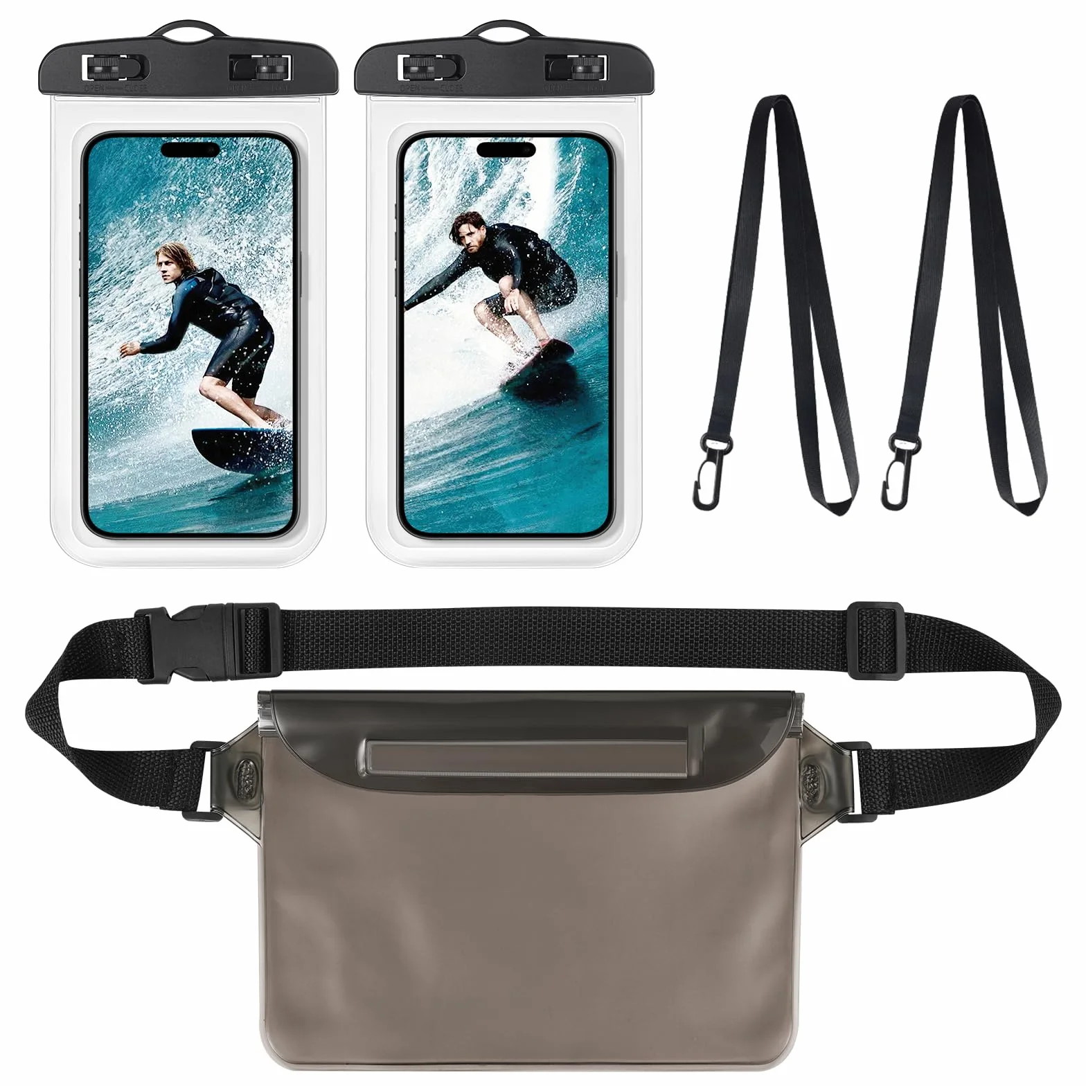 2 sztuk Wodoszczelne etui na telefon komórkowy,Wodoszczelna torba na brzuch,IPX8 Wodoodporna torba na smartfona telefon iPhone 16 15 14 13 12 Pro XS do 7,2"