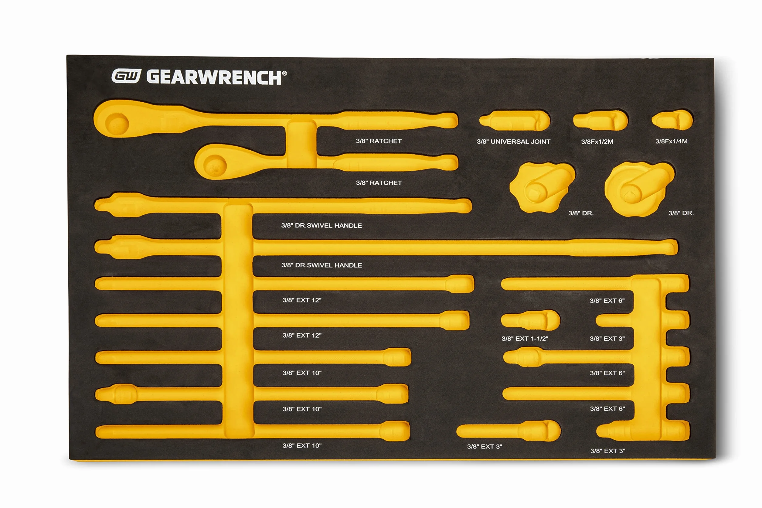 GEARWRENCH 86521 Zestaw narzędzi 3/8" 90T z grzechotką i napędem, z tacą z pianki EVA, 21 części