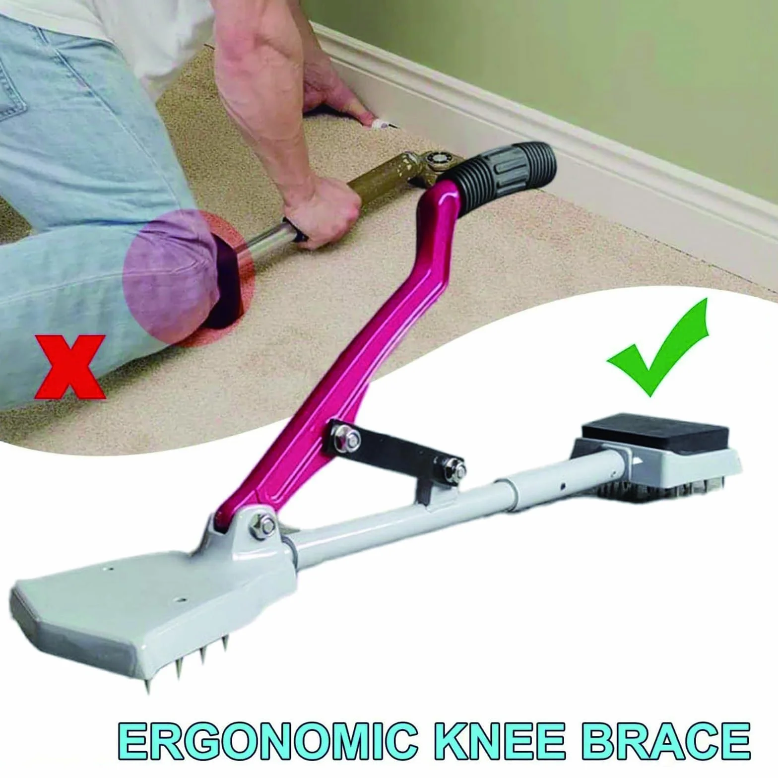 Kneeless Carpet Stretcher Rug Kicker – Zestaw Narzędzi do Montażu Dywanów z Rękawicami i Ochraniaczami na Kolana, Potrójne Zęby Uchwyty, Antypoślizgowa Rączka, Lekki i Przenośny do Remontu Domu