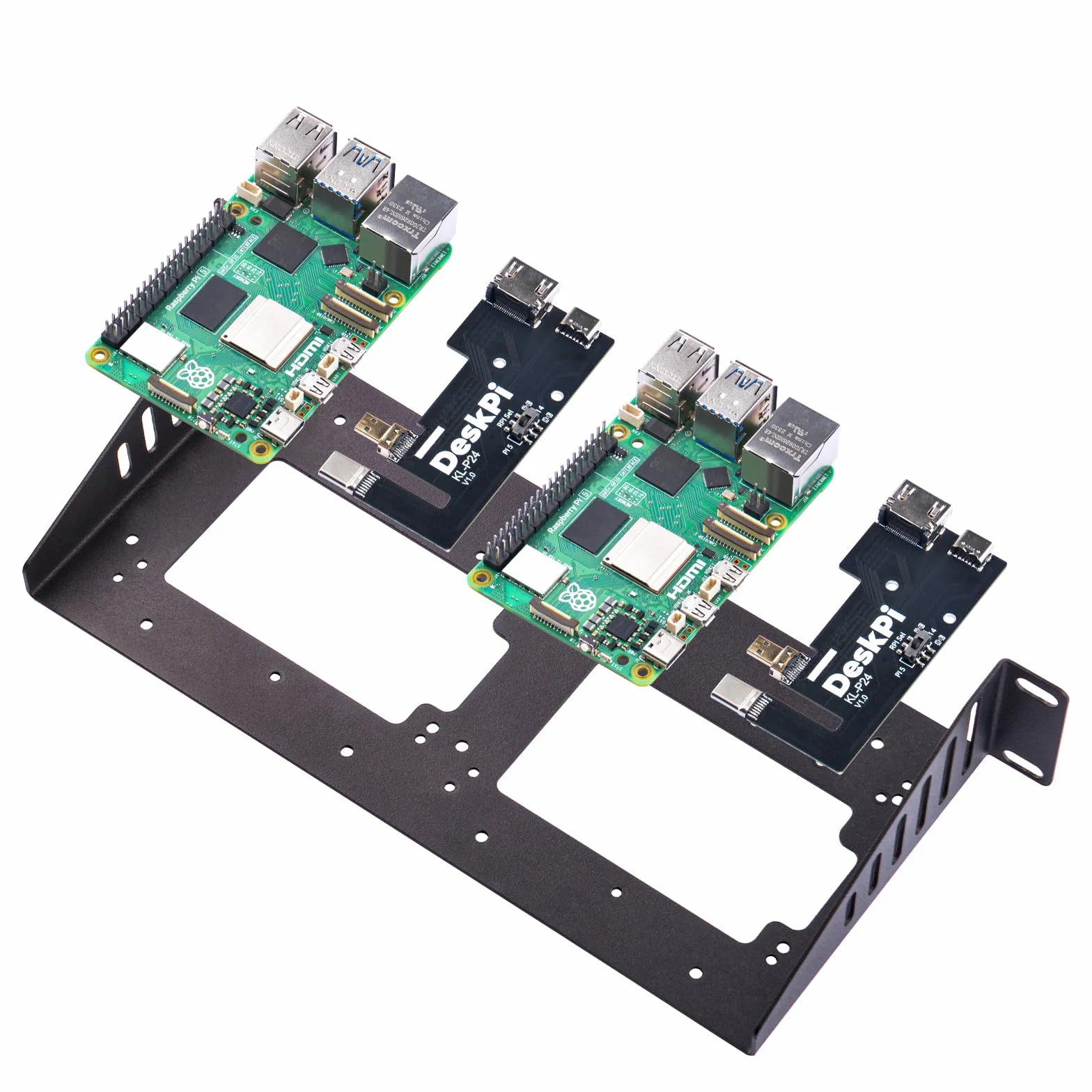 GeeekPi DeskPi RackMate Accessories SBC Shell 10 cali 1U Rack z 2PCS Micro HDMI do HDMI Adapter Board KL-P24 dla Raspberry Pi 5 Pi 4B