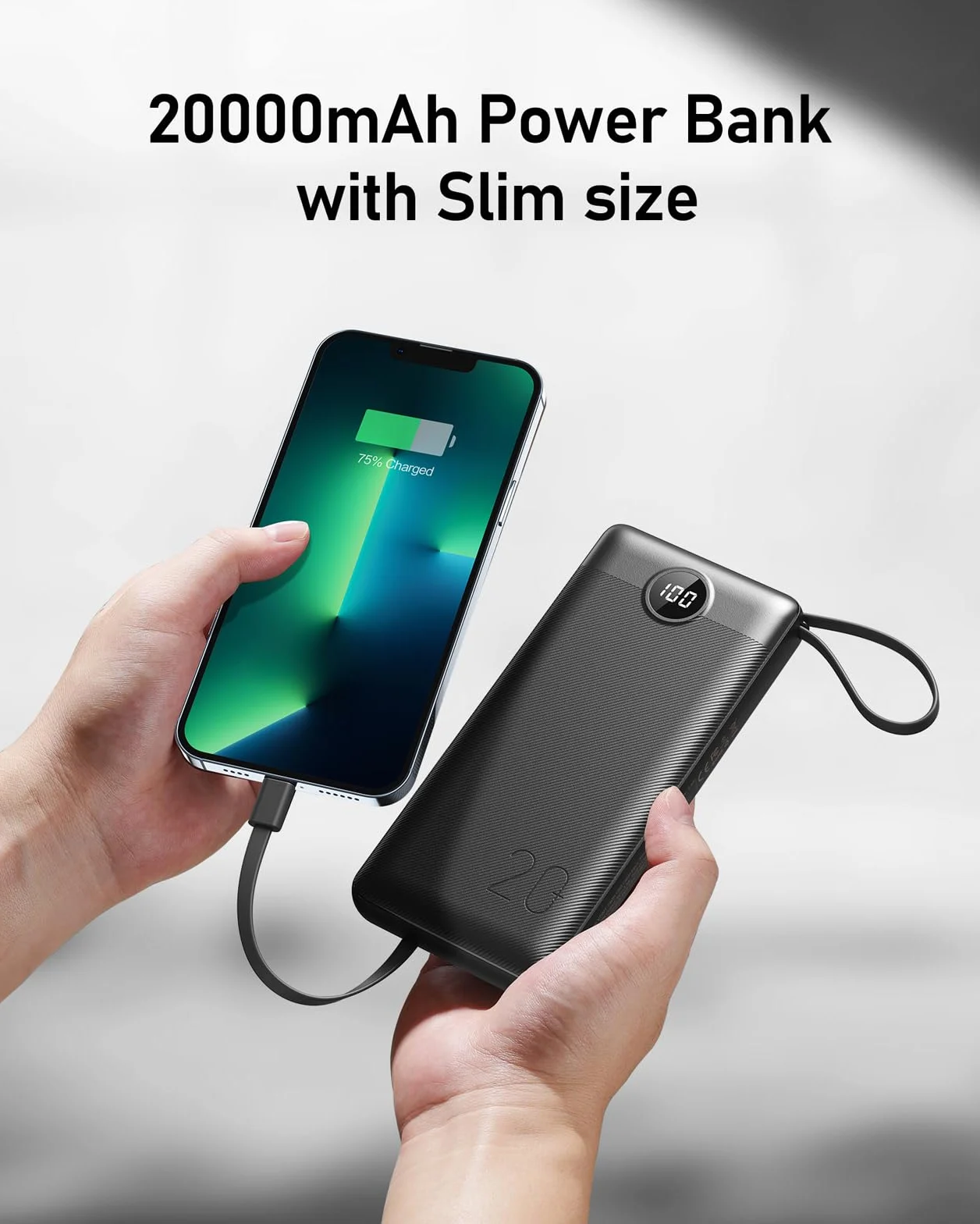 Power Bank 20000mAh z wbudowanymi kablami USB C 2.4A Szybkie ładowanie 5-wyjściowy 2-wejście LED
