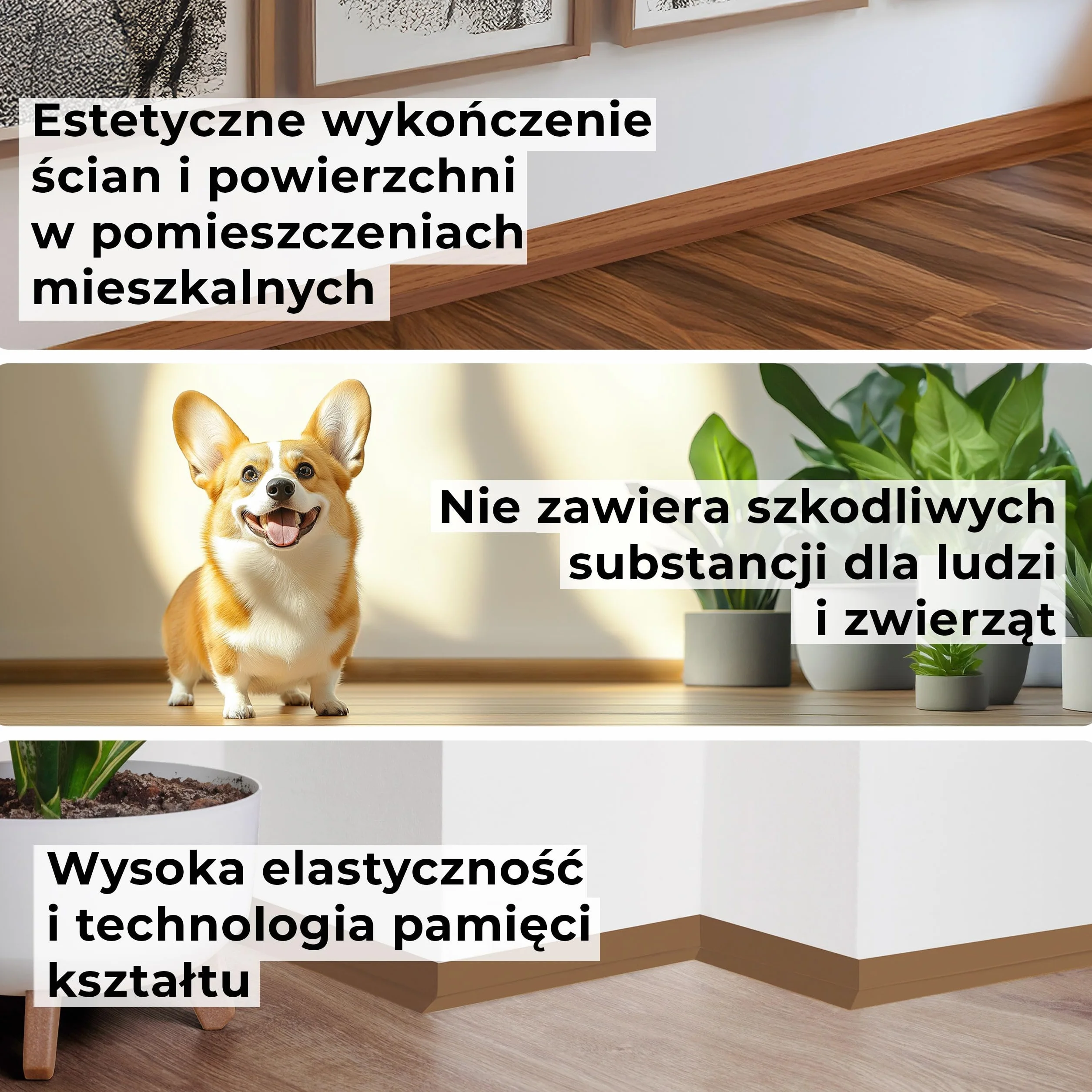 QUEST Listwa przypodłogowa PVC 32x23 mm, samoprzylepna elastyczna, miękka listwa podłogowa, cokołowa, ciemny brąz, 15 m