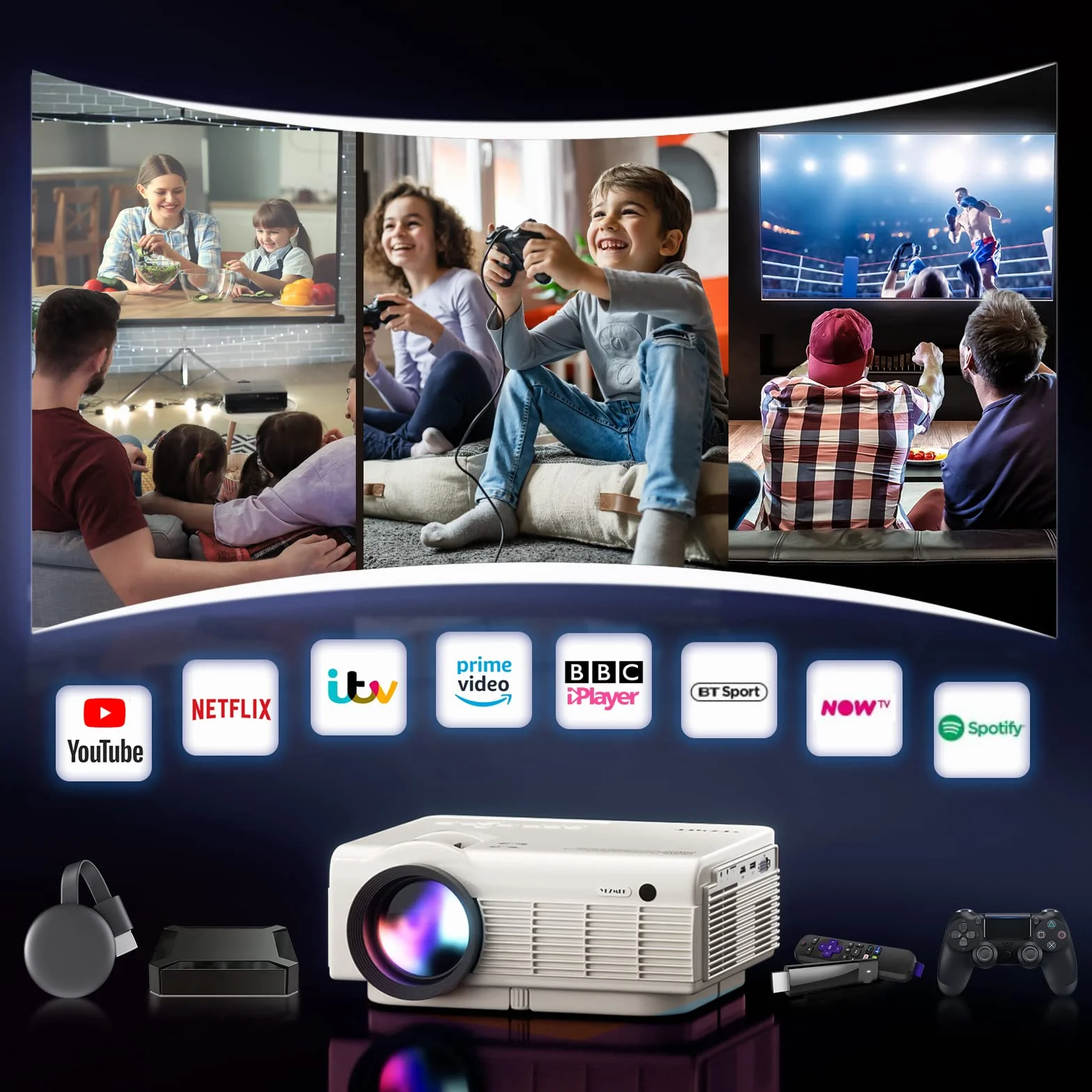 Projektor YEZMEK 5G WiFi Bluetooth Native 1080P Full HD, mini projektor LED 4K, projektor kina domowego, kompatybilny z telewizorem, smartfonem i tabletem, laptopem, HDMI, USB, TF.