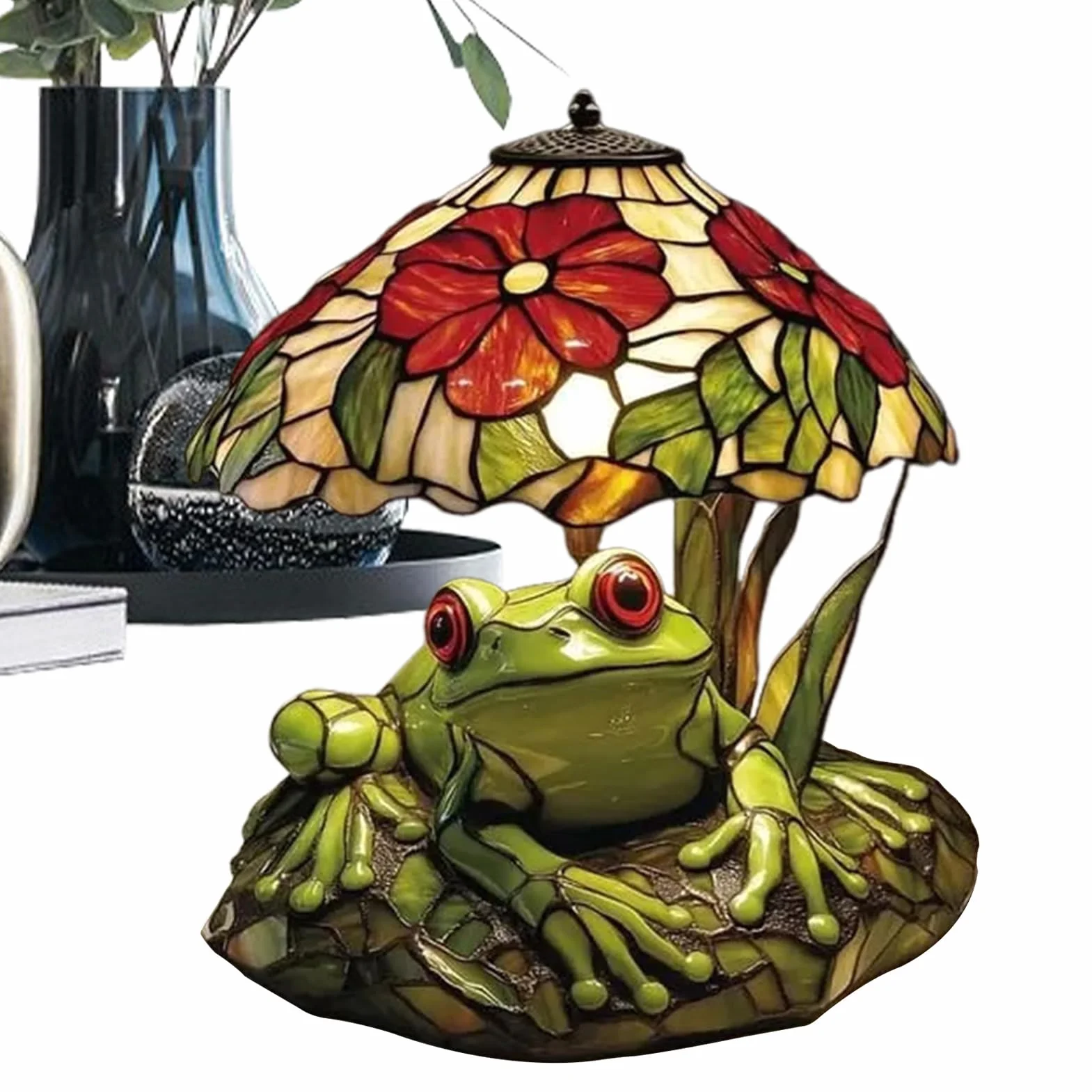 Lampa Witrażowa - Żabie Oświetlenie LED do Czytania | Żabia Lampa Stołowa - do Stołu Sypialni Biura Salonu i Sypialnianej Szafki