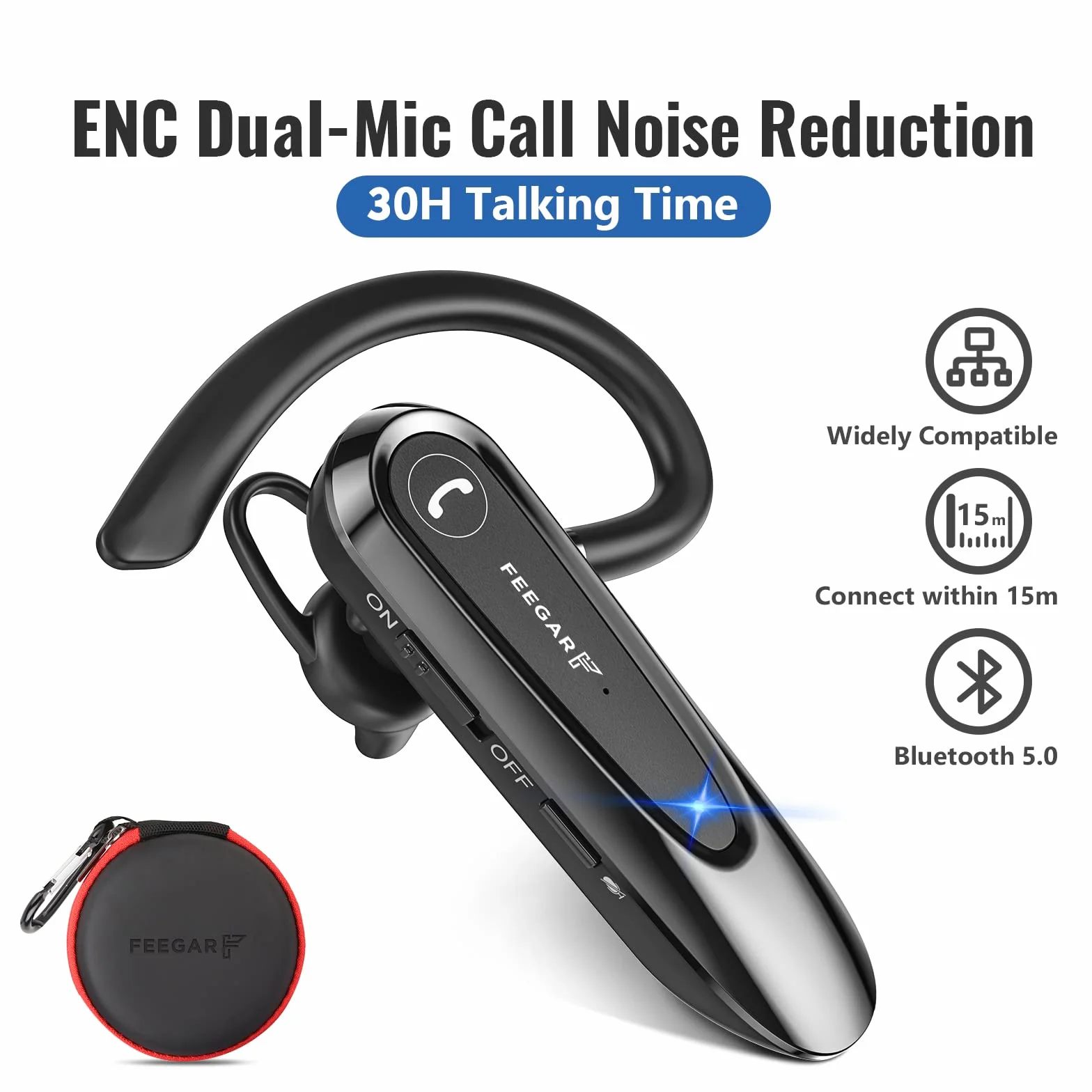 Feegar BF400 PRO Zestaw słuchawkowy Bluetooth 5.0 CSR Czas rozmowy 30h Mikrofon HD Multipoint Redukcja szumów CVC 8.0 ENC DPS