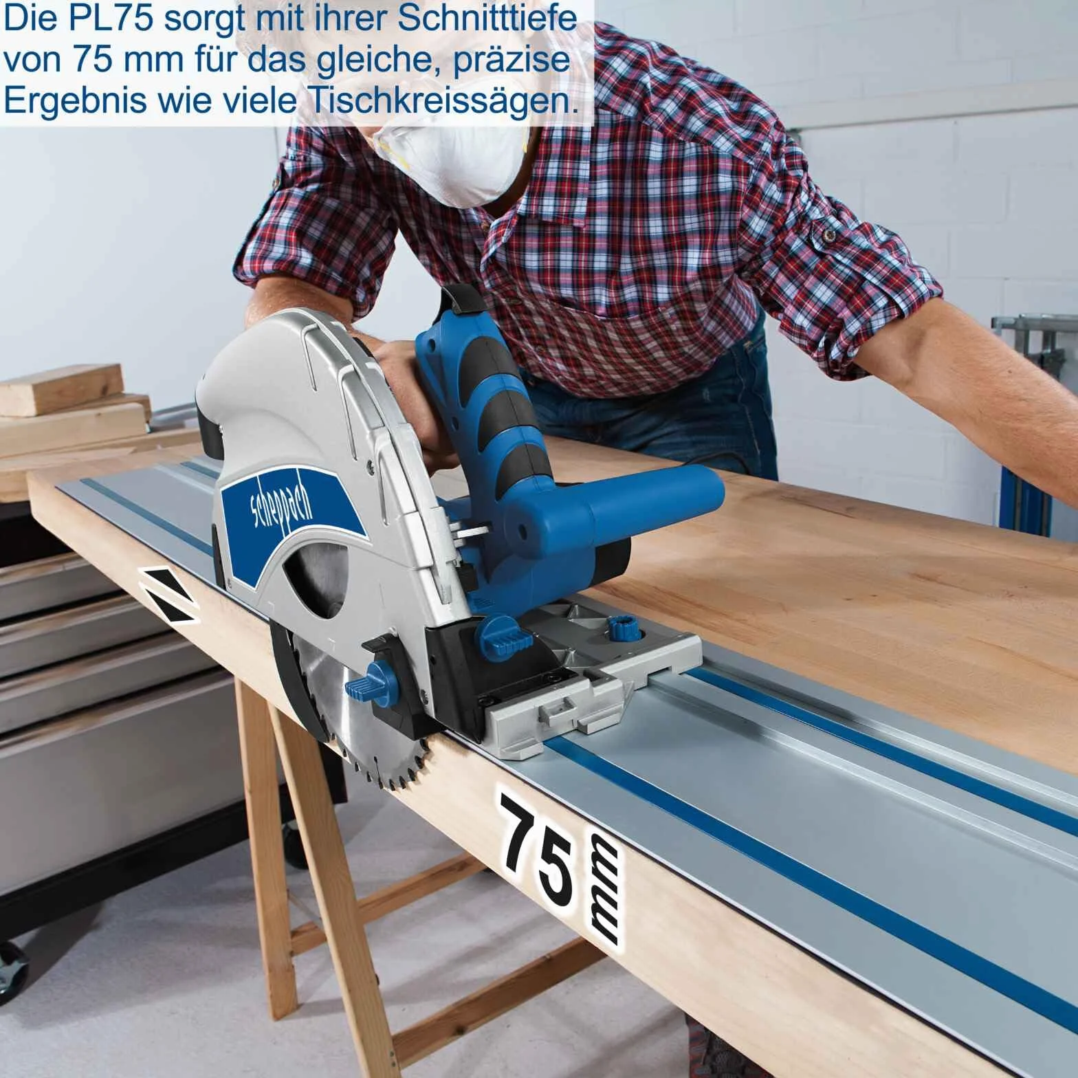 Scheppach Piła zanurzeniowa PL75 pilarka tarczowa 1600 W, głębokość cięcia 75 mm, brzeszczot Ø 210 mm, 36 zębów