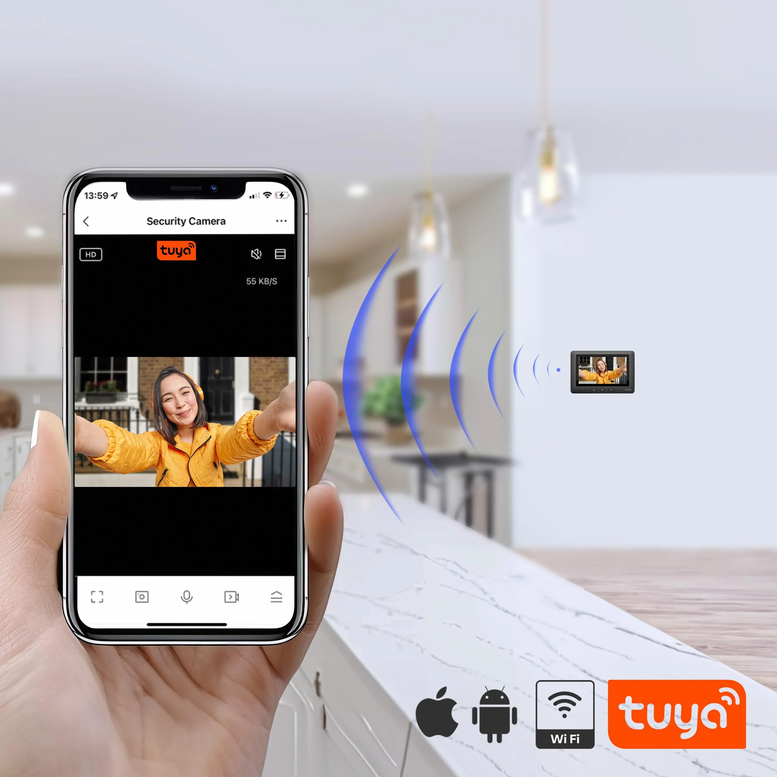 EURA VDP-45A3-TY Alpha+ TUYA WiFi wideodomofon, 4-przewodowy, kolorowy monitor 7", czarny