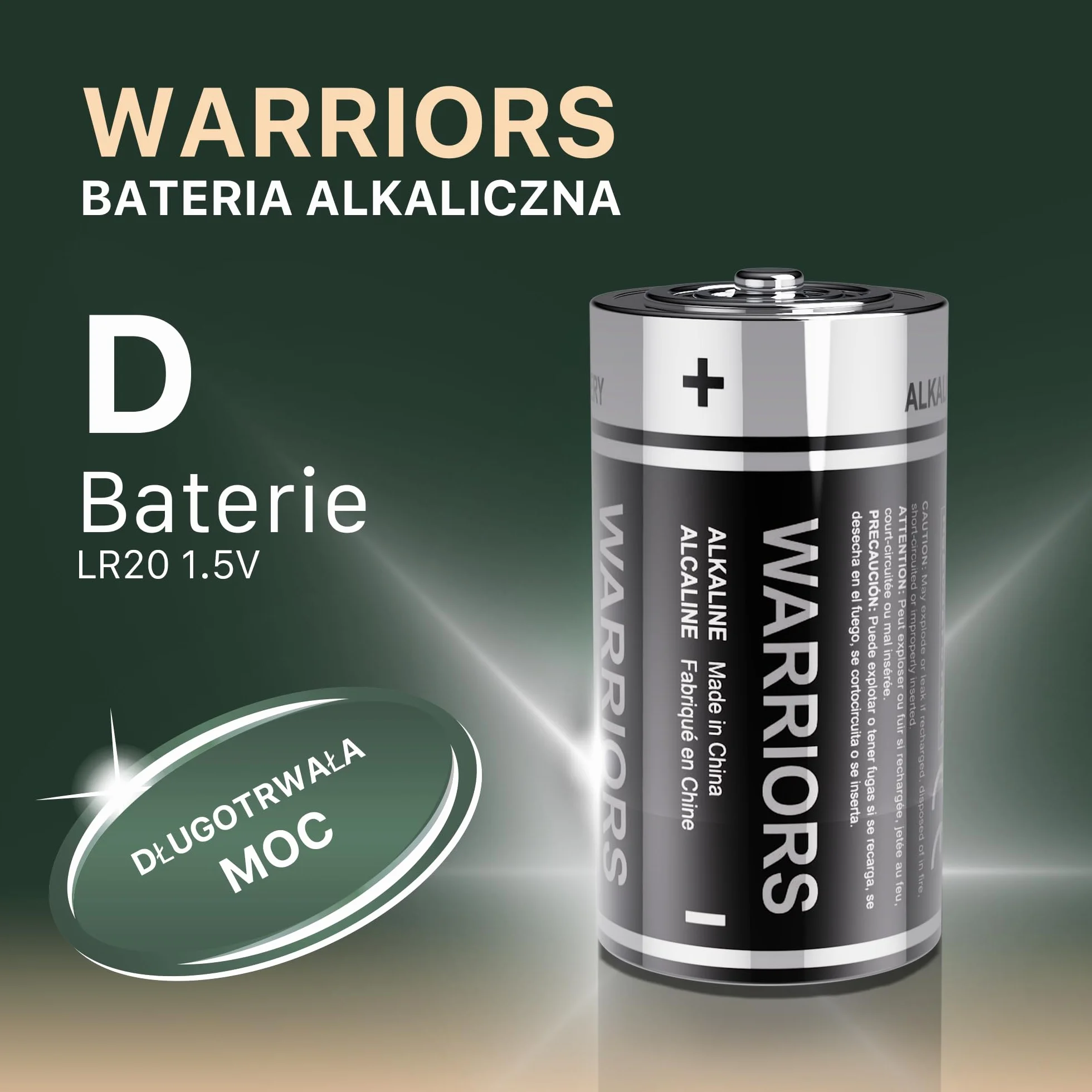 Baterie Warriors D 6X, Baterie Alkaliczne LR20 1.5V, Do 10 lat przydatności, Długotrwała moc do zabawek, latarek, radii i urządzeń domowych