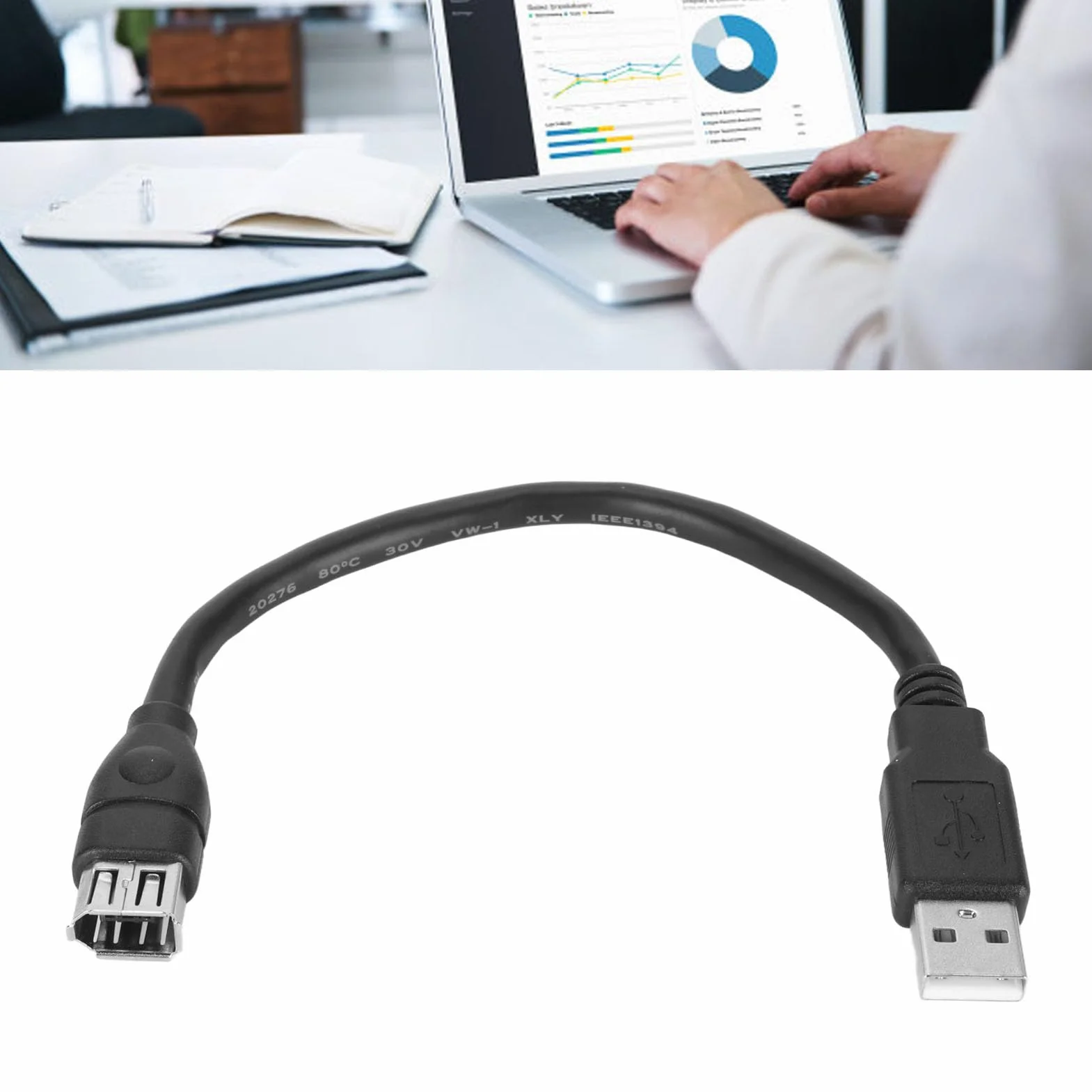 Asixxsix Firewire 1394 6-pin żeńsko-USB 2.0 A męski adapter kabel konwertujący