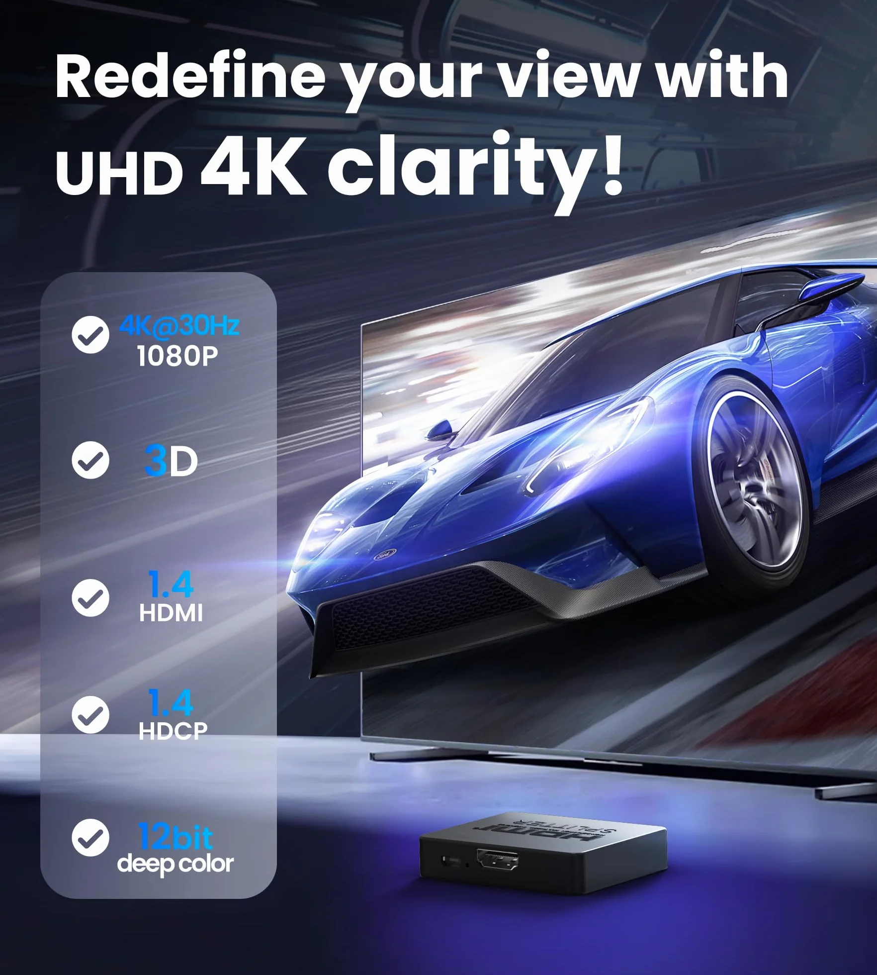 Rozdzielacz HDMI 1 w 2 4K, HDTV, PS3/4, 2 Monitory