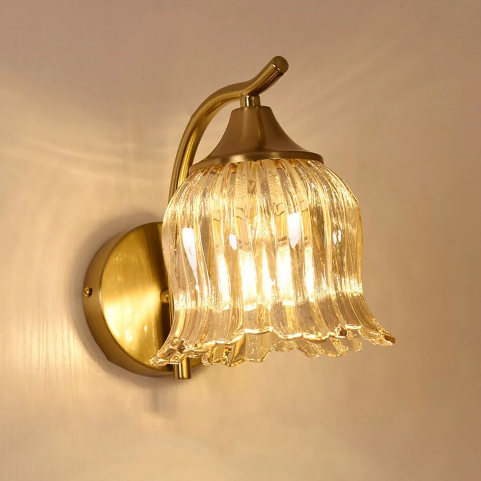 Kinkiet retro, lampa ścienna w stylu vintage, E27, klosz szklany w stylu rustykalnym, lampka nocna w kształcie kwiatu, 1 płomień, lampa florencka, romantyczne oświetlenie ścienne do sypialni, salonu i