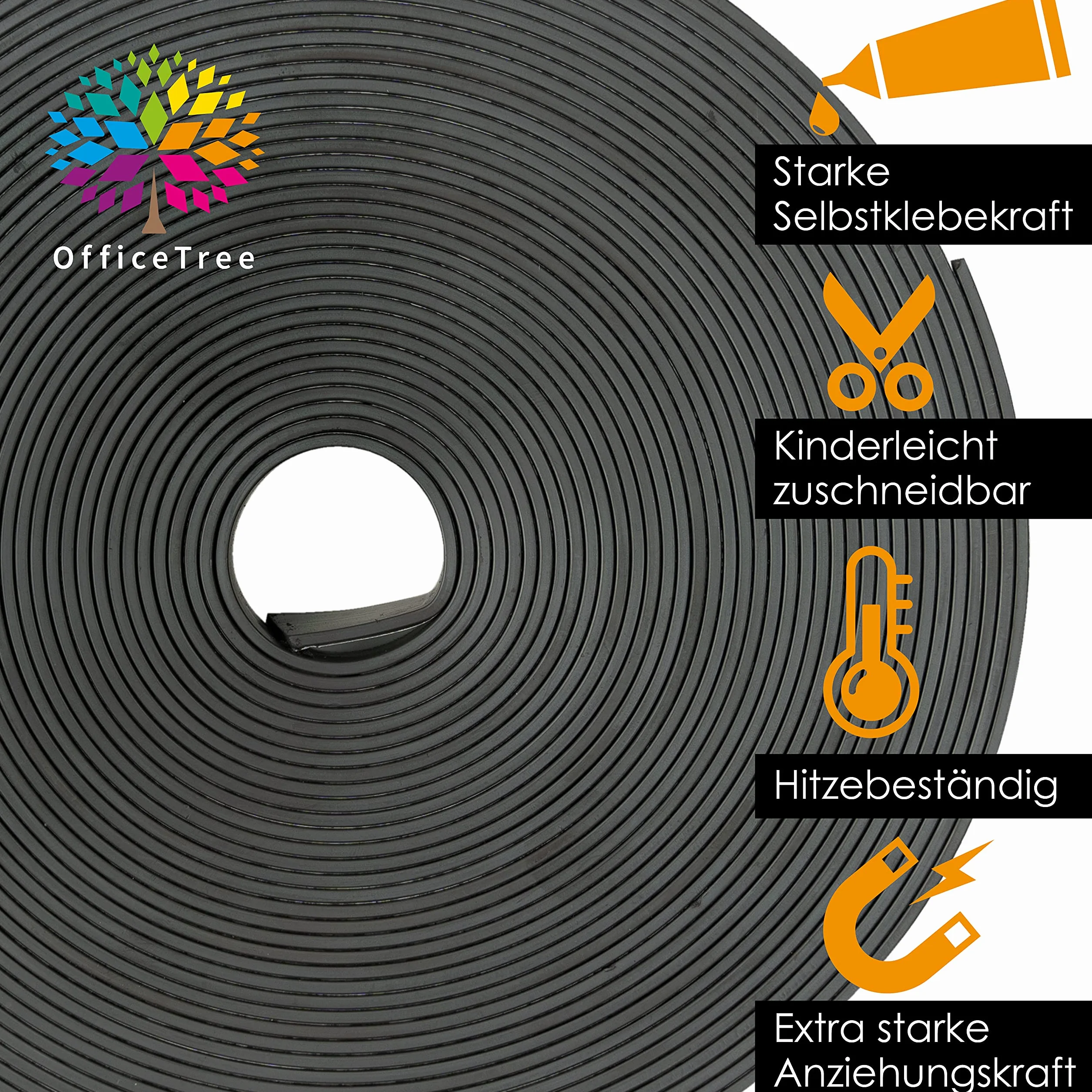OfficeTree Taśma magnetyczna, samoprzylepna, mocna, 3 m, samoprzylepna taśma magnetyczna do przyklejania – taśma magnetyczna do moskitiery i figurek do słuchania