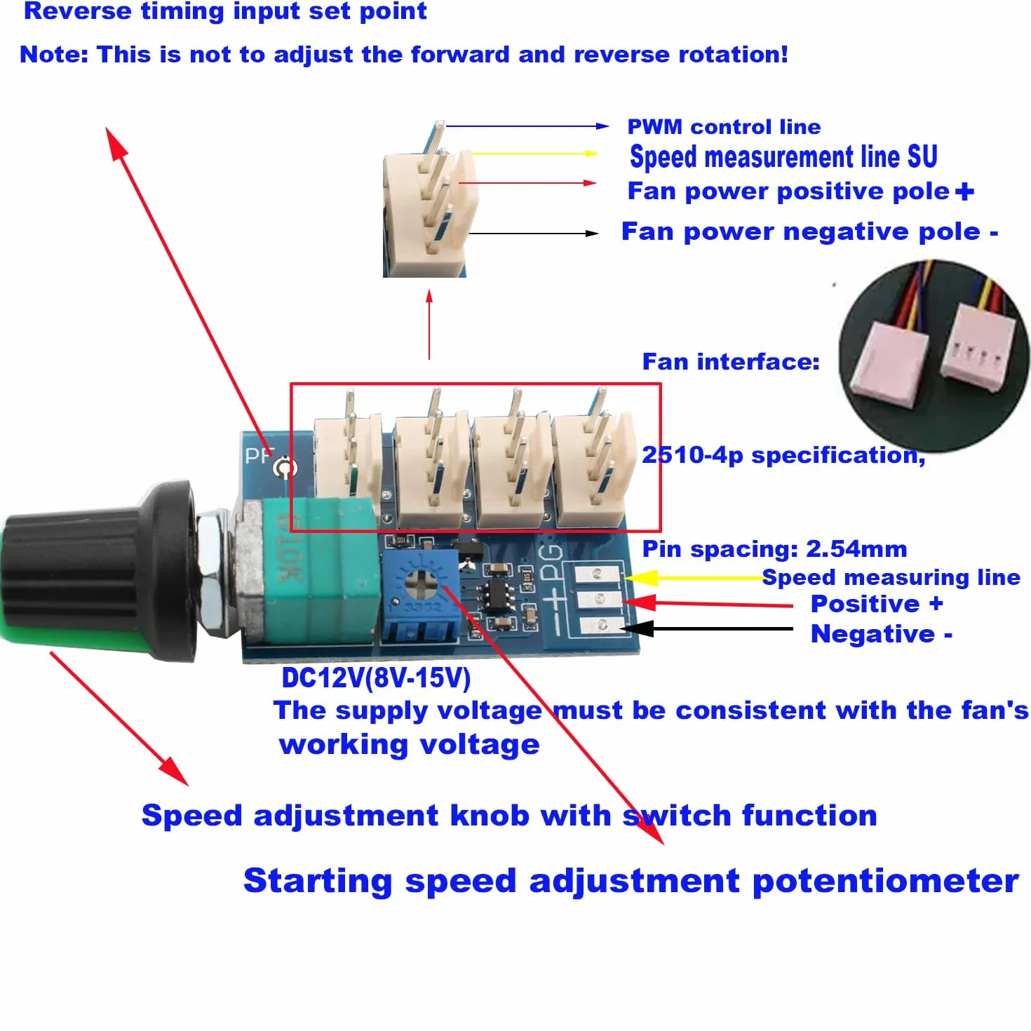 RUNCCI-YUN 1 opakowanie Regulator prędkości wentylatorów PWM, 3 porty pinowe, DC 0-12V 4 przewody 4P PC CPU 4 kanały Regulator prędkości wentylatorów przełącznik do obudowy PC