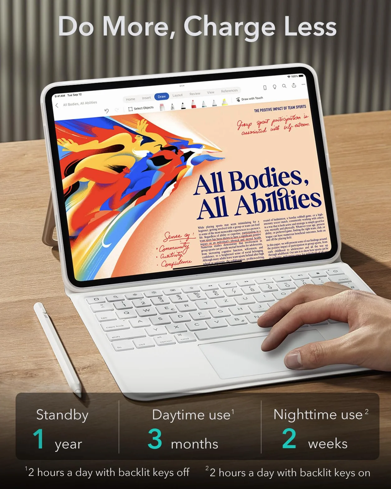 ESR Etui na iPad Pro 11 cali M5/M4 2025/2024, klawiatura z gładzikiem magnetyczna podświetlana, stojak poziomy biały