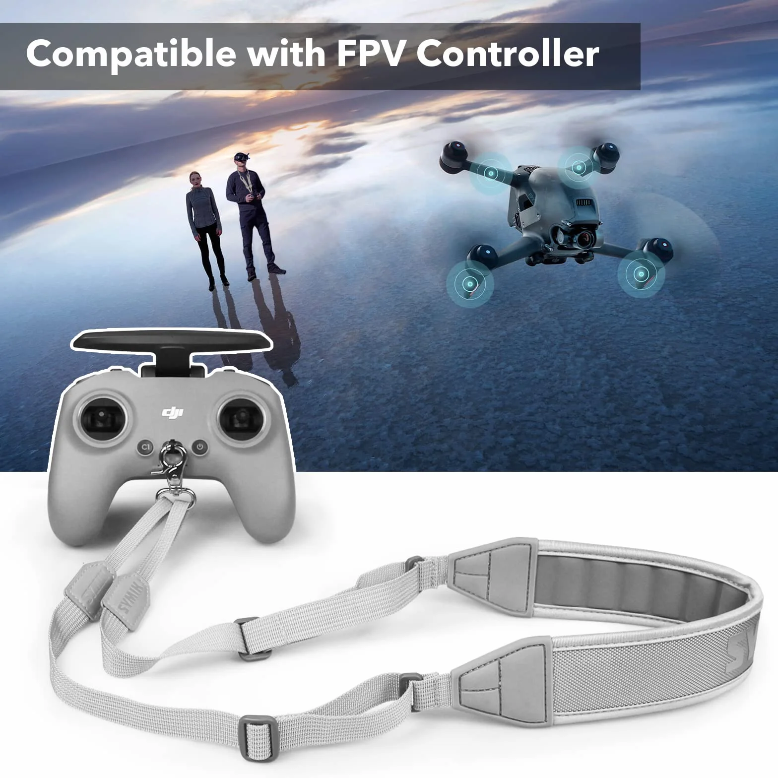 SYMIK Smycz do pilota zdalnego sterowania do DJI FPV/Avata, Phantom 4/3, pilot Inspire 2, wspornik, regulowany pasek na ramię/pasek na ramię z wygodną wyściółką EVA