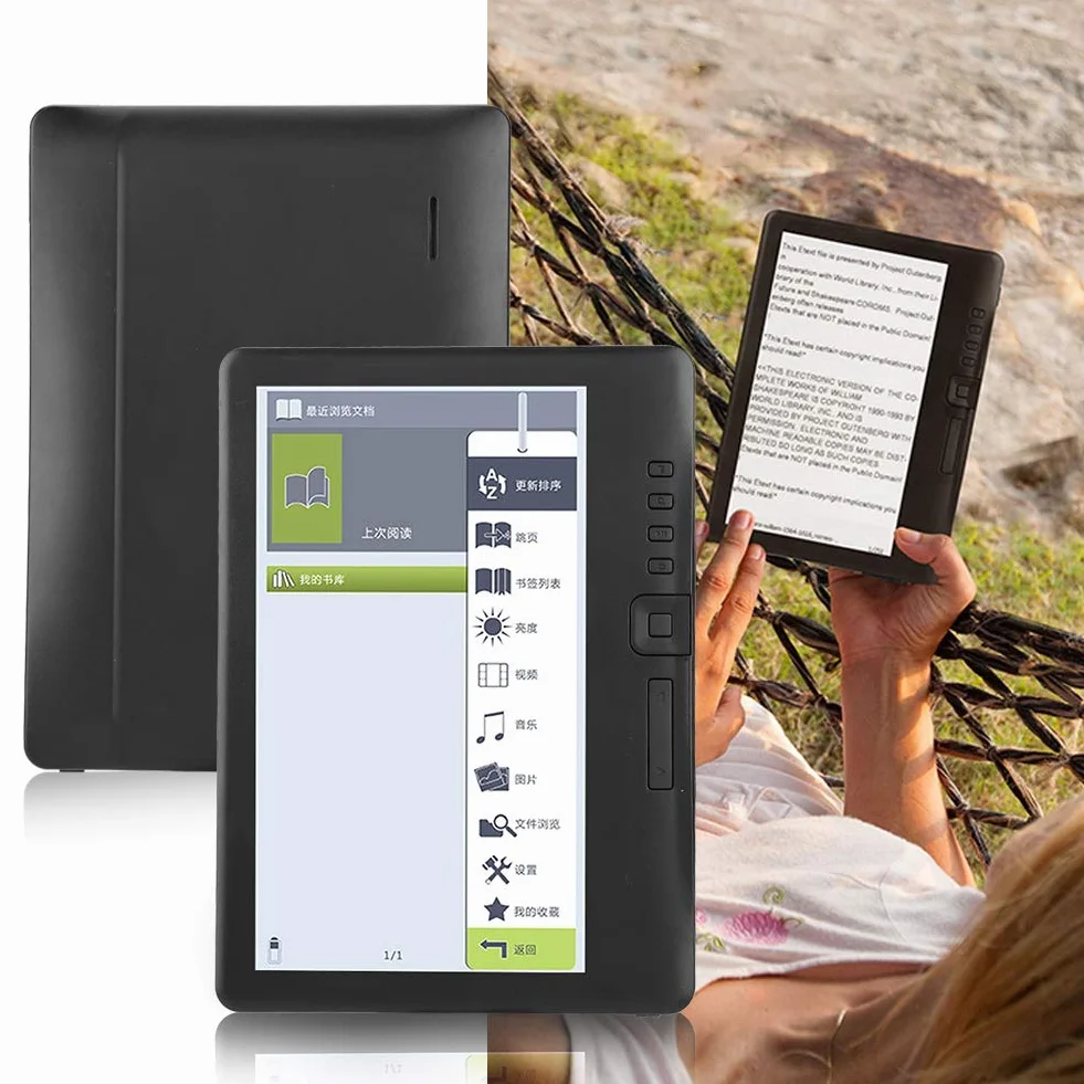 Cyfrowy czytnik e-booków, przenośny 7-calowy czytnik e-booków BK7019 ARM9 kolorowy ekran wbudowana bateria 2100 mAh obsługuje kartę TF 17.8 cm TFT LCD (8G)