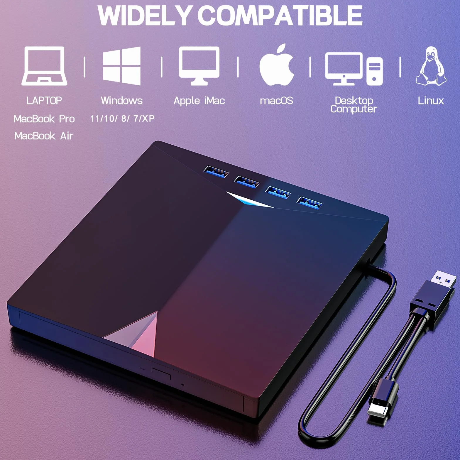 Przenośny odtwarzacz DVD CD USB 3.0 Typ C z gniazdem kart SD/TF do PC Laptop