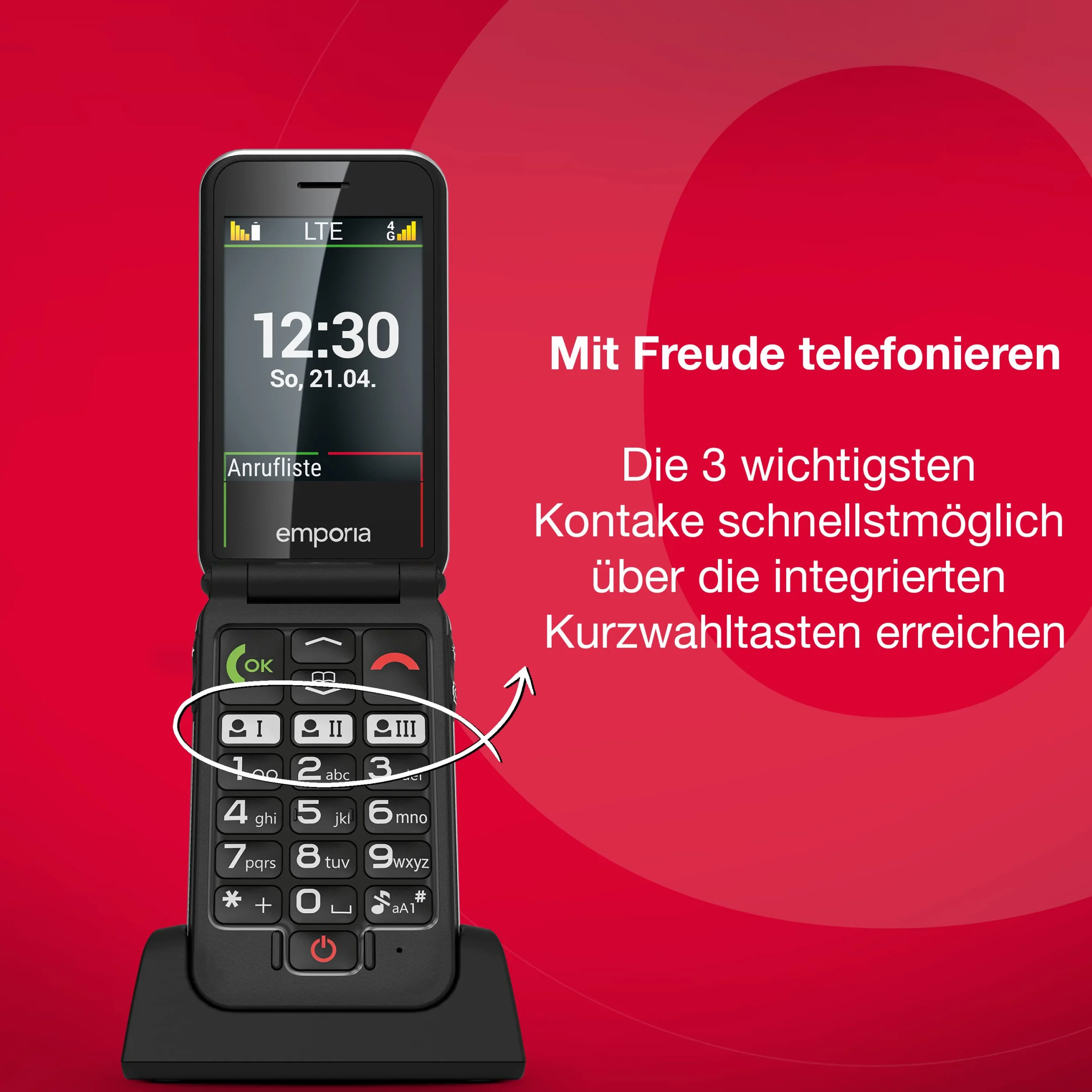 Emporia JOY-LTE telefon komórkowy 4G dla seniorów, duże przyciski, kolorowy wyświetlacz 2,8", czarny