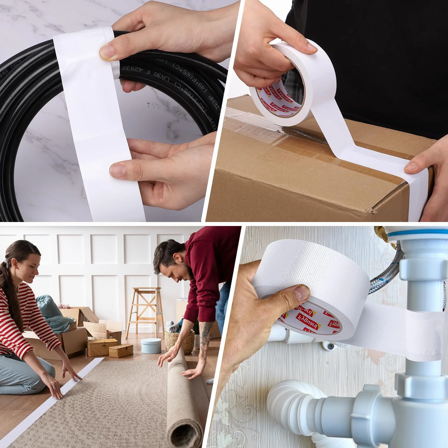 3 rolki taśmy pancernej w kolorze białym, 48 mm x 54 m, 210 μ, wodoszczelna taśma z tkaniny, biała, uniwersalna do napraw, mocowania, wiązania, wewnątrz i na zewnątrz (18 m/rolka) | 210μ, możliwość oderwania ręcznego, silna przyczepność, wewnątrz/na zewną