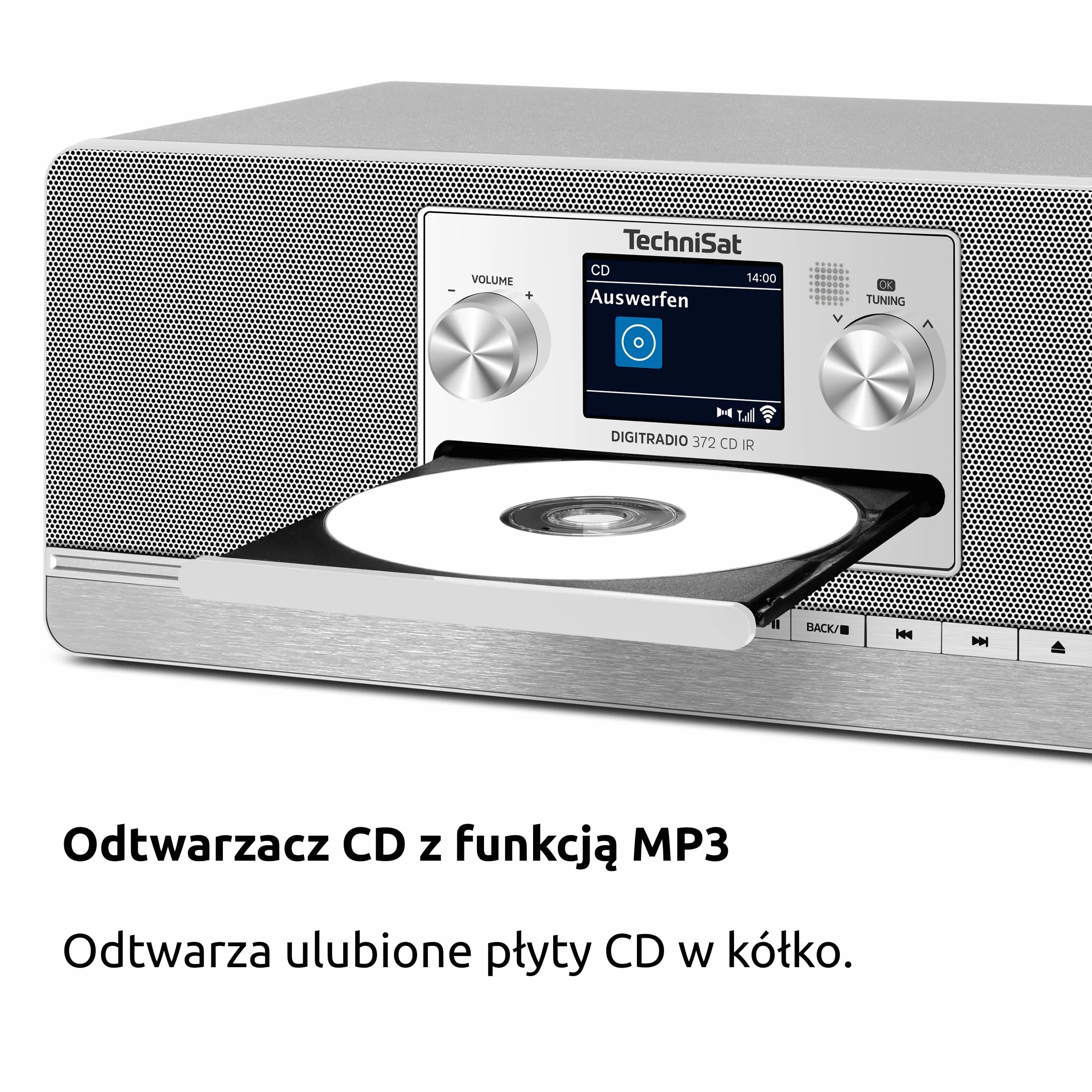 TechniSat DIGITRADIO 372 CD IR – stereofoniczne radio internetowe z DAB+, FM, odtwarzaczem CD, Wi-Fi, Bluetooth, kolorowym wyświetlaczem, USB, AUX, wyjściem słuchawkowym, 10 W, aplikacją, pilotem
